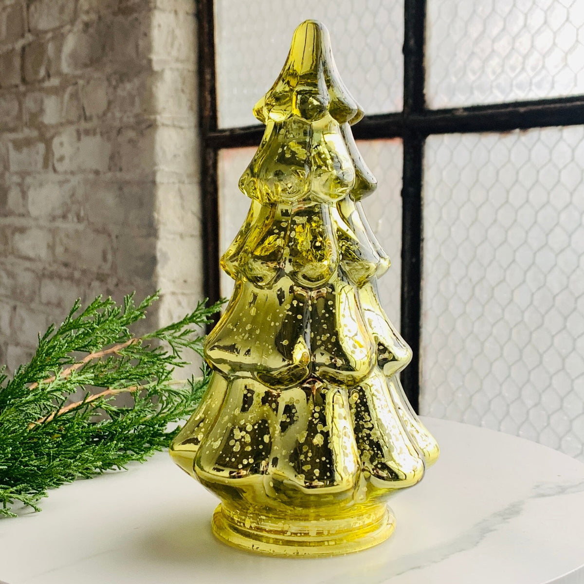 Mercury Glass Dimple Tree 6, Gold Diamond Star 