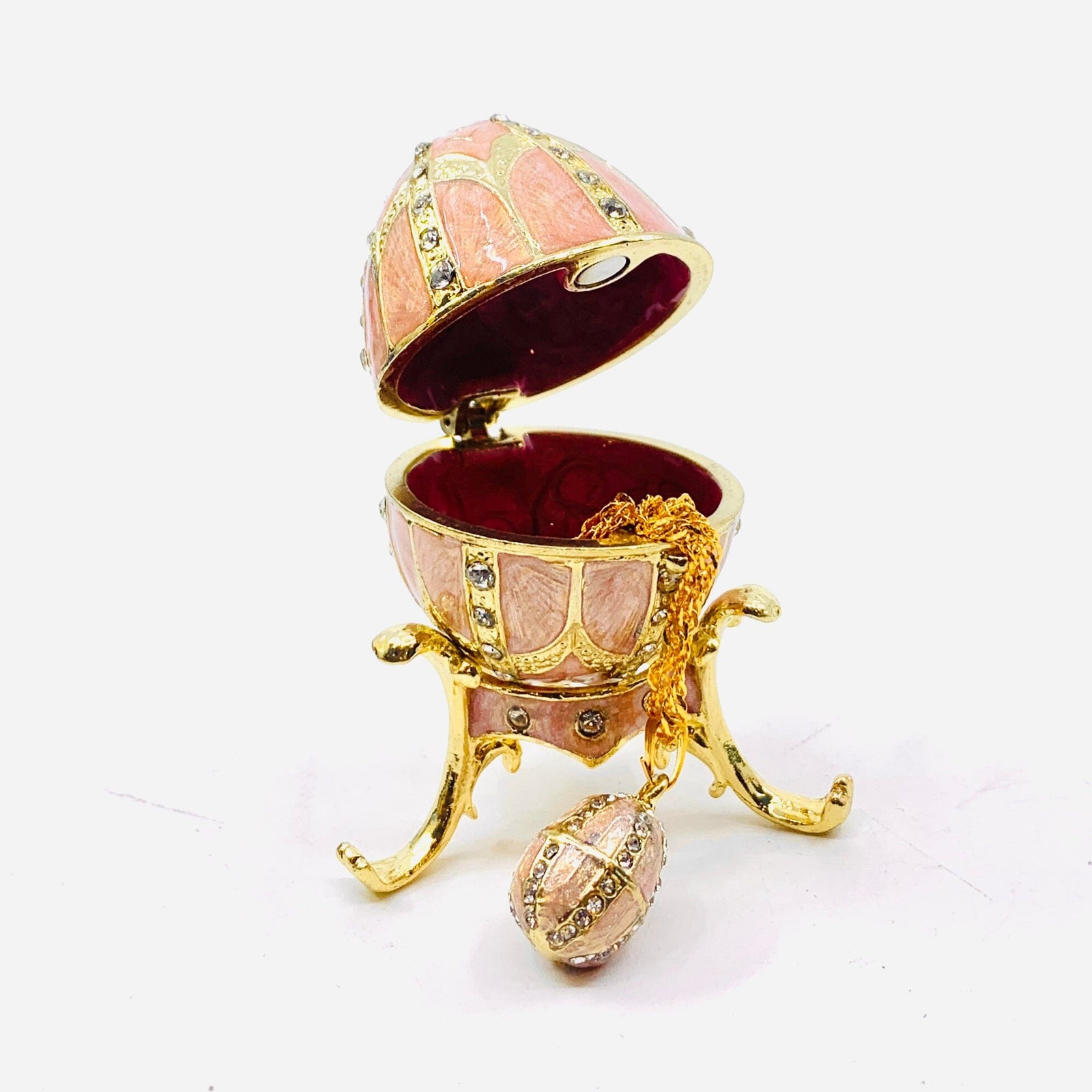 Bejeweled Enamel Trinket Box and Pendant 23, Pink Faberge Style Egg Decor Kubla Craft 