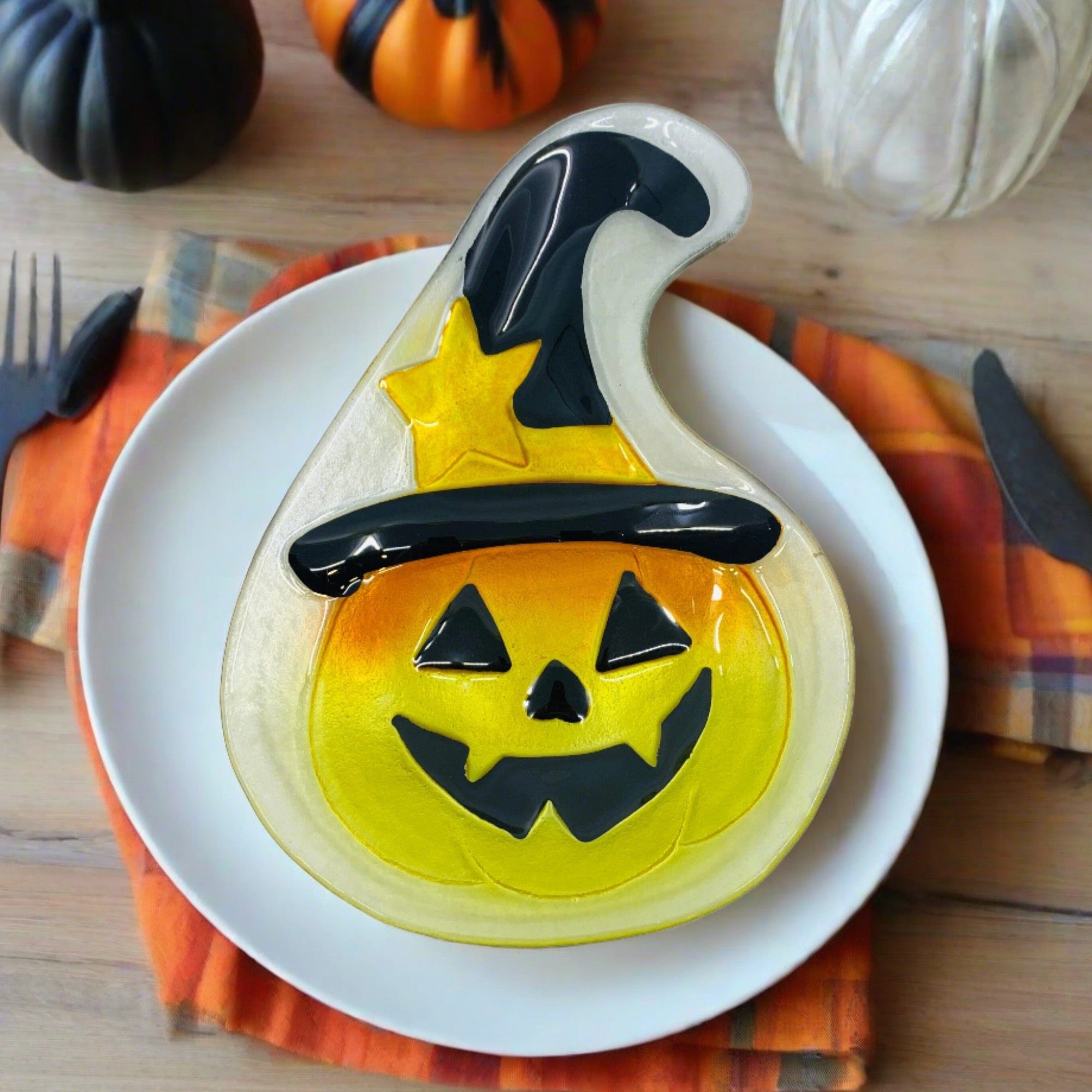 Glass Fusion Platter, Jack O Lantern 18 Decor Boston International, INC 