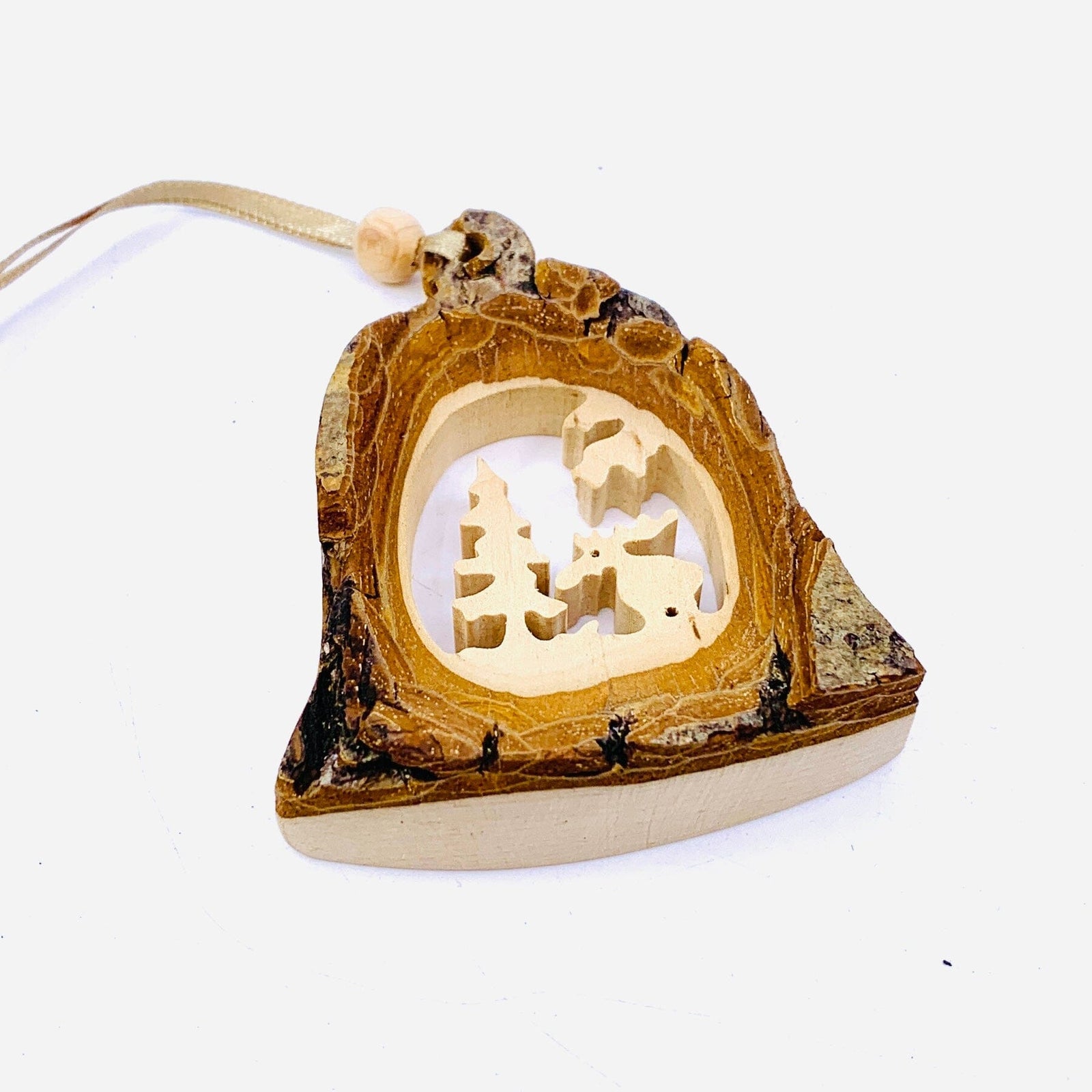Hand Carved Bell Ornament with Woodland Scene 5 Dolfi 