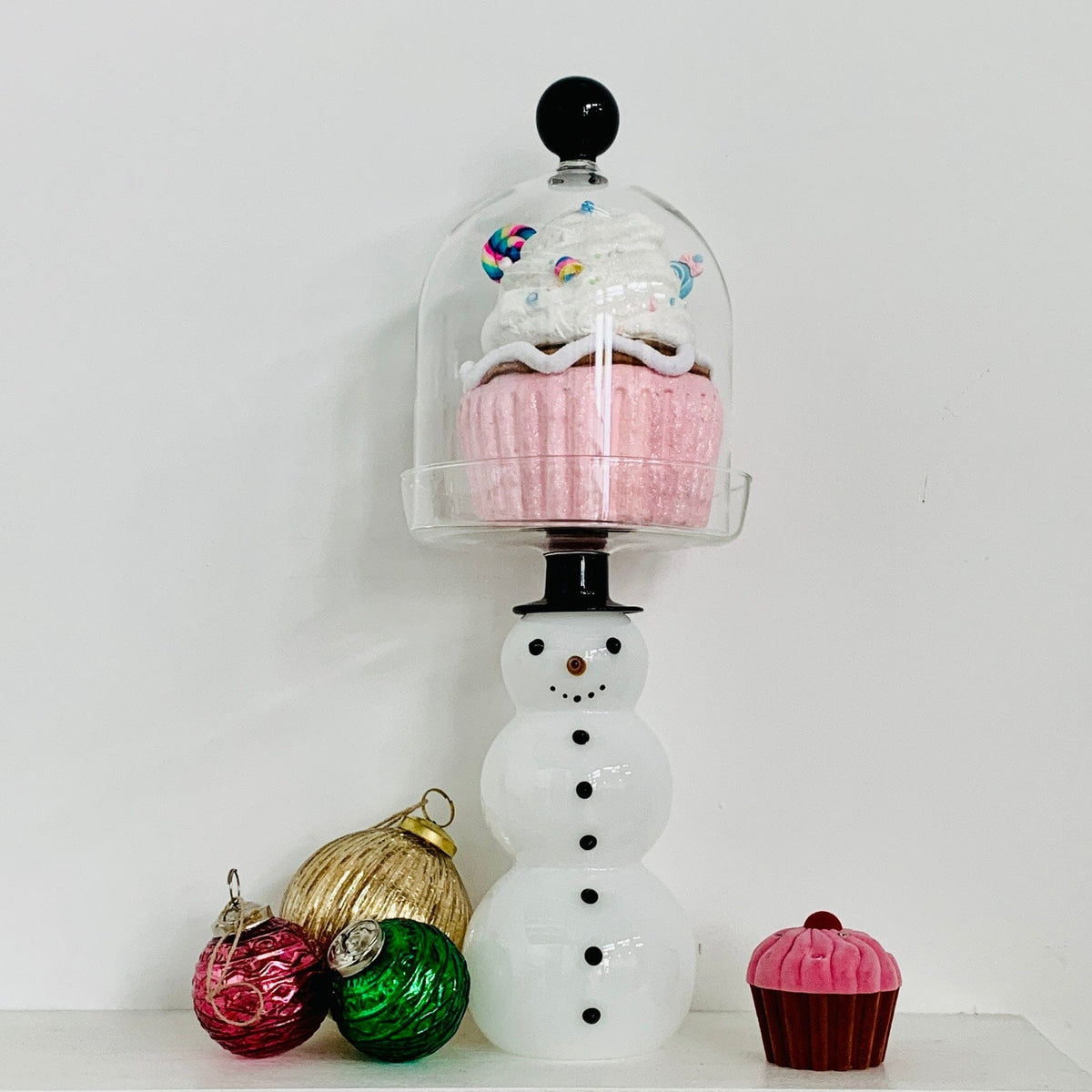 Glass Snowman Pastry Dome Diamond Star 