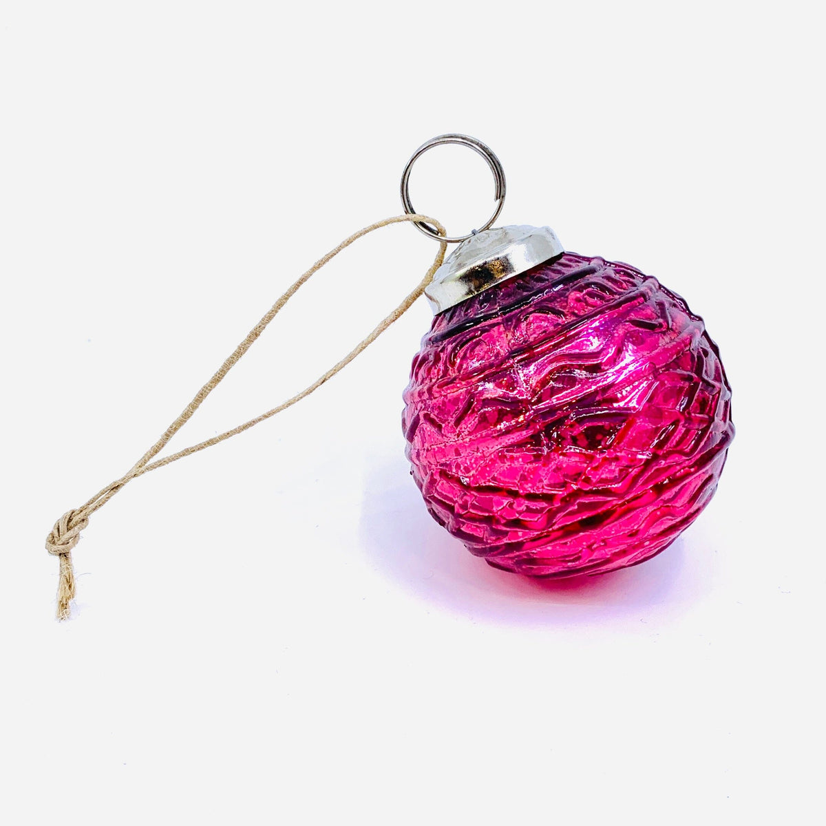 Mercury Glass Embossed Ornament, Pink India House Brass 