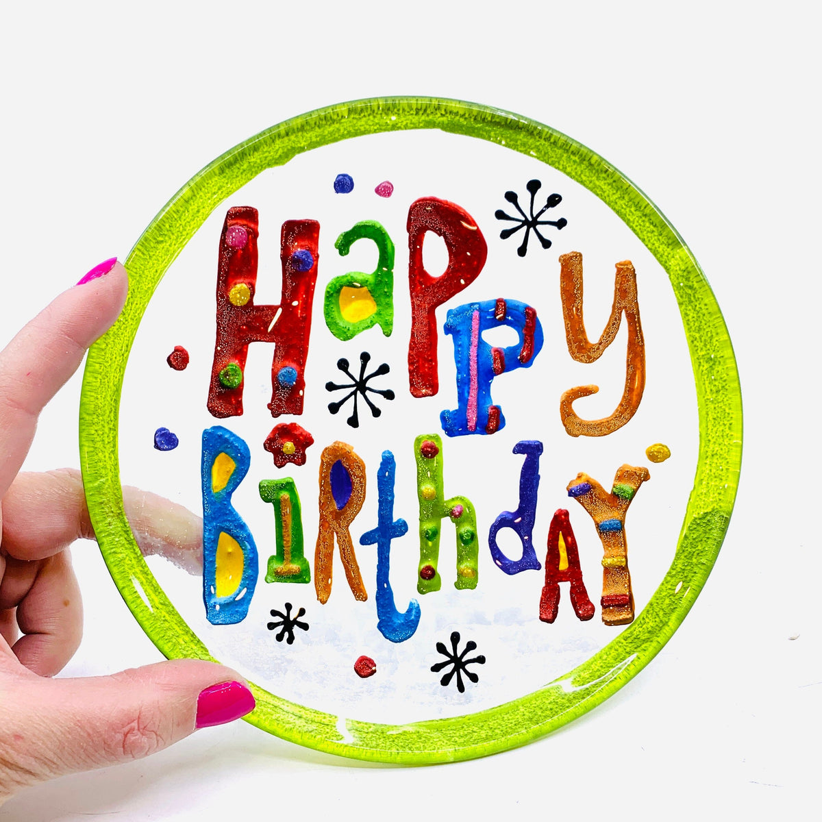 Glass Fusion Plate 67, Happy Birthday Mini Demdaco 