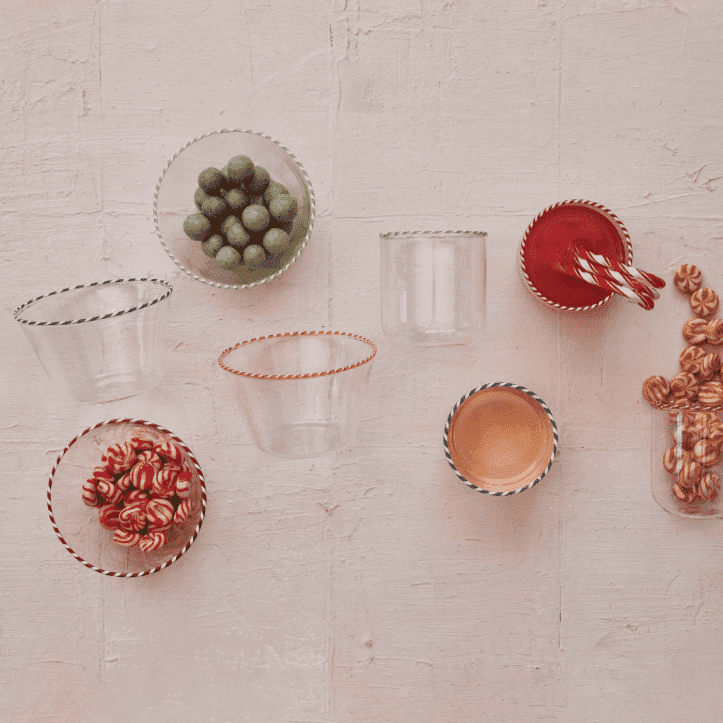 Candy Cane Rim Glass, Blue Decor Creative Co-Op 