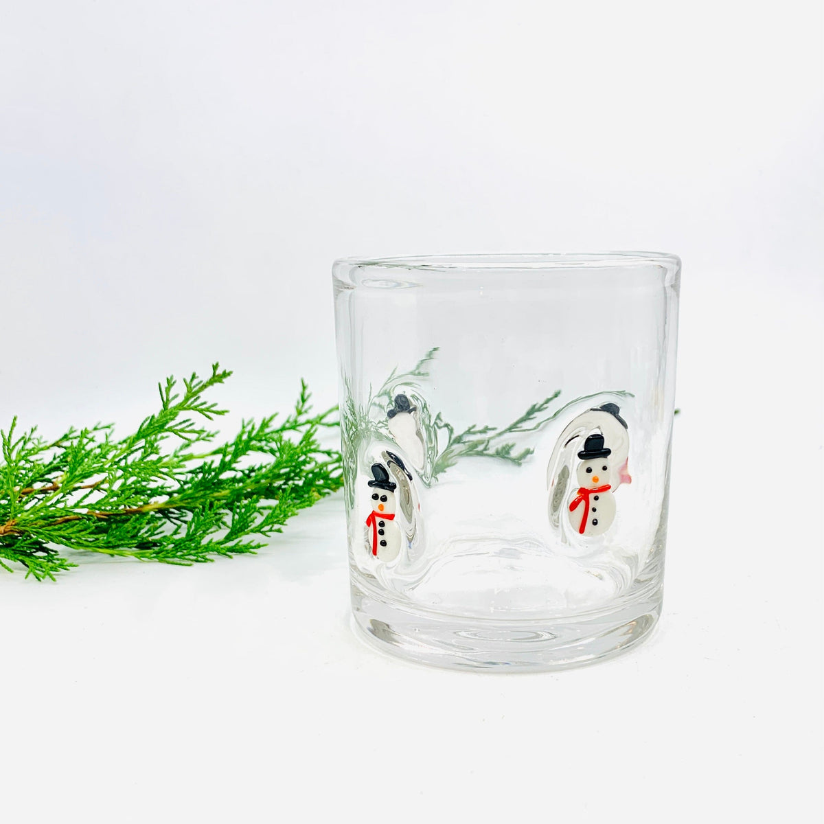 Snowman Double Old Fashioned Glass Decor Tag 