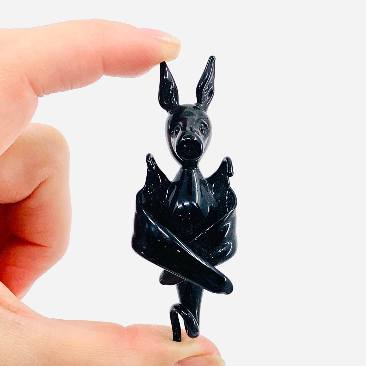 Handblown Artisan Glass Sleeping Bat 1 - Black Miniature WGK Glass Art Inc 
