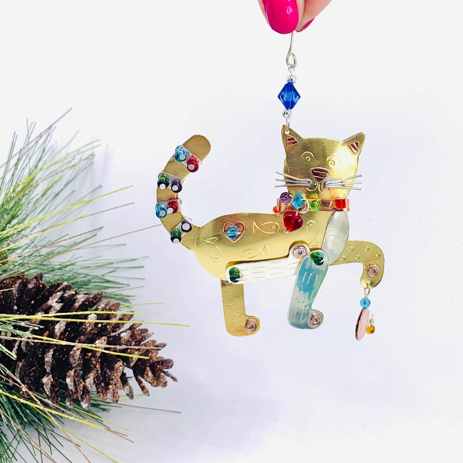 Mixed Metal Ornament, Sassy Cat 24 Miniature Pilgrim Imports 