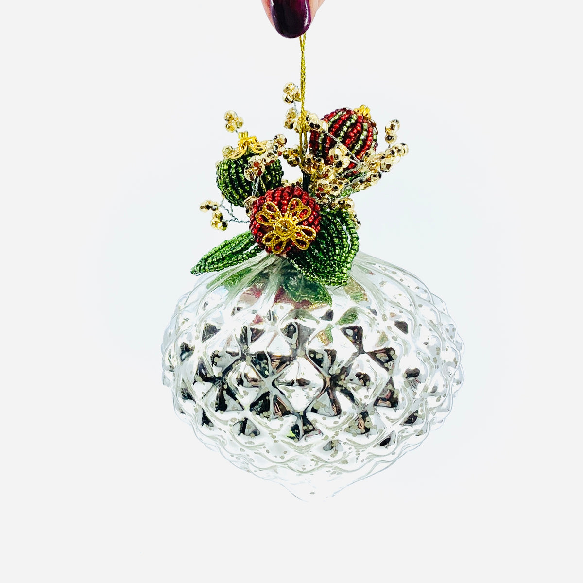 Frosty Jewel Drop Ornament 70, Silver