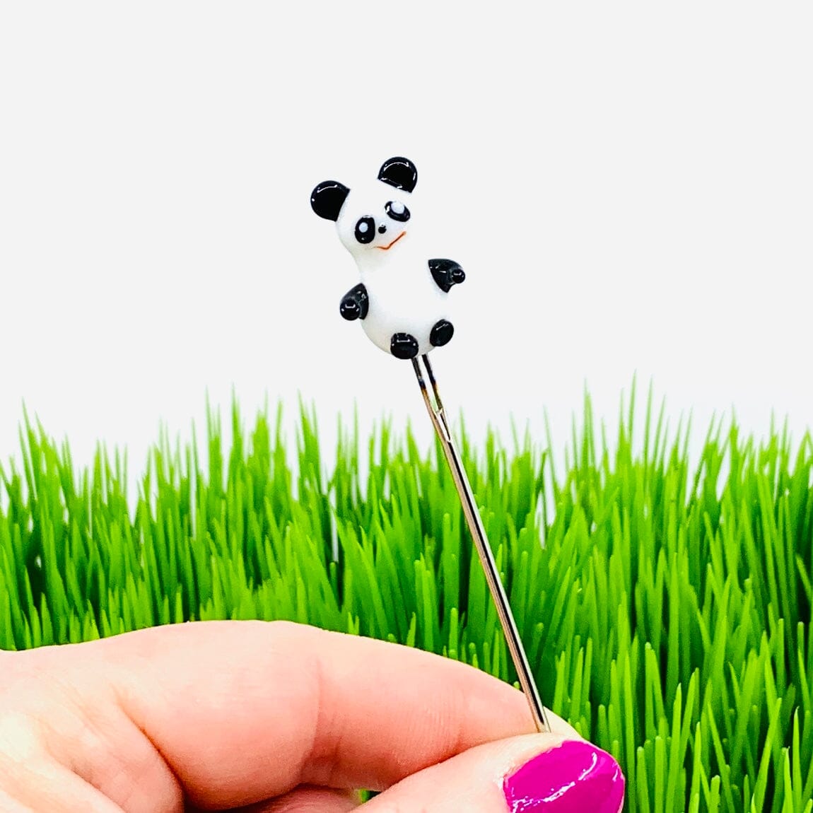 Tiny Glass Animal Garden Stake 17, Panda Decor - 