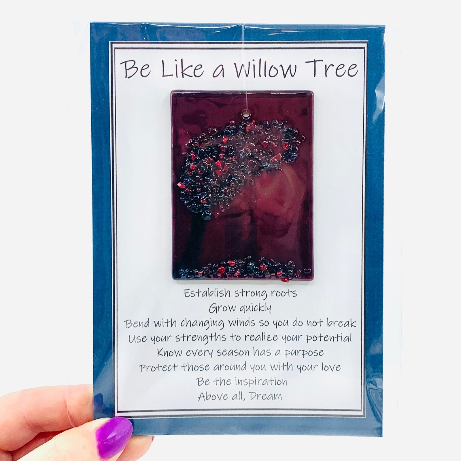 Fused Glass "Be Like a Willow Tree" Suncatcher 24 Decor Glimmer Glass Gifts 