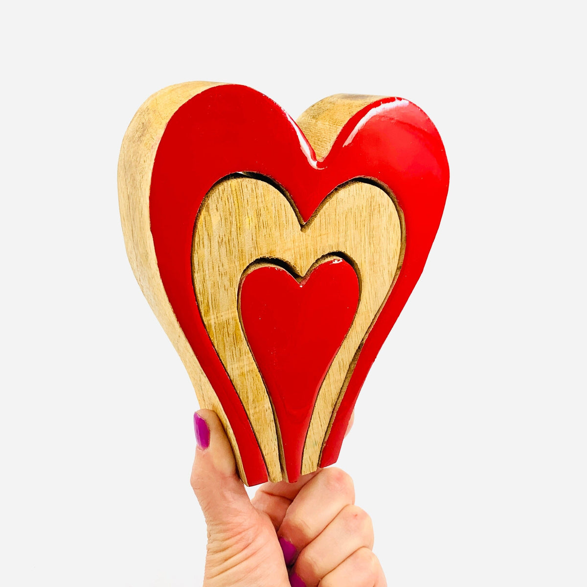 Red Enamel Triple Wooden Heart Décor KEL-TOY 