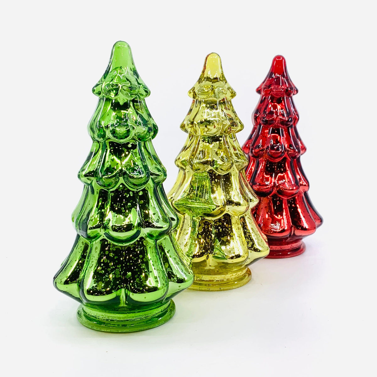 Mercury Glass Dimple Tree 4, Green Diamond Star 