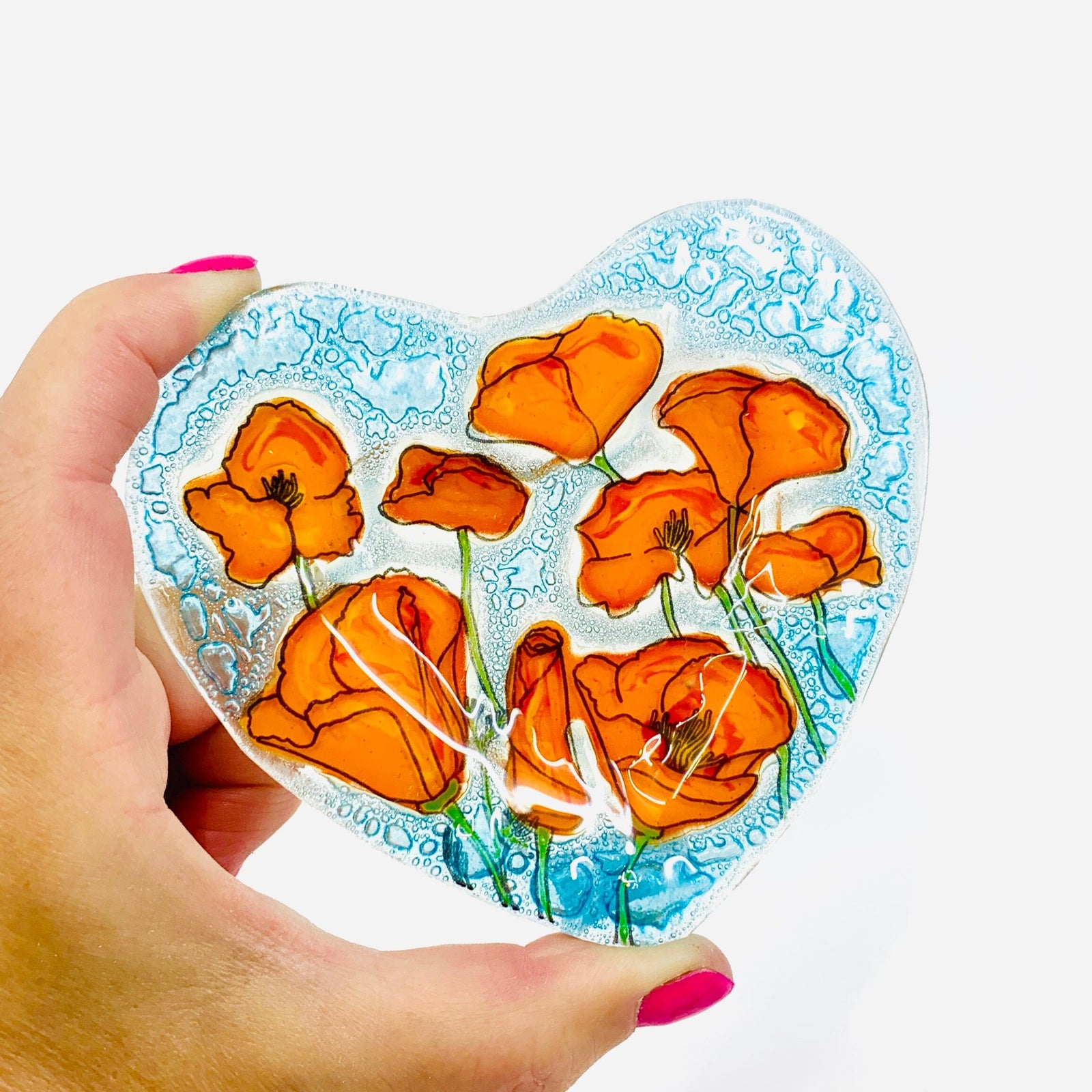 Fair Trade Heart Plate 4 - Poppies Dishware Pam Peana 