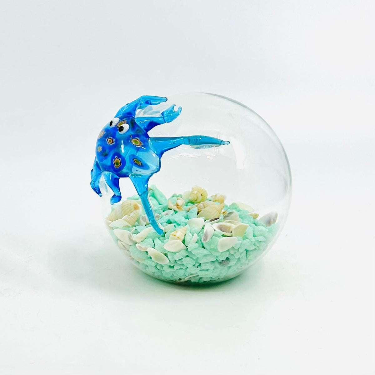Glass Crab Globe with Sea Shells Decor Beachcombers 