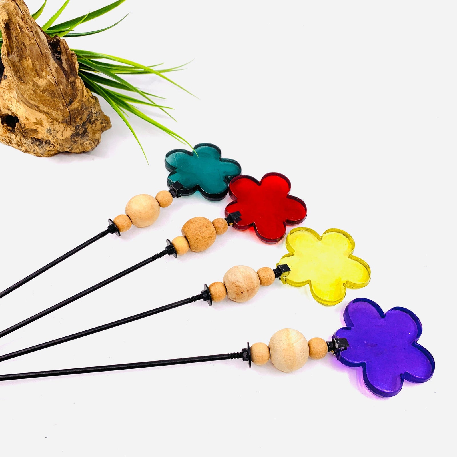 Large Glass Flower Garden Stakes, Yellow Oak Street 