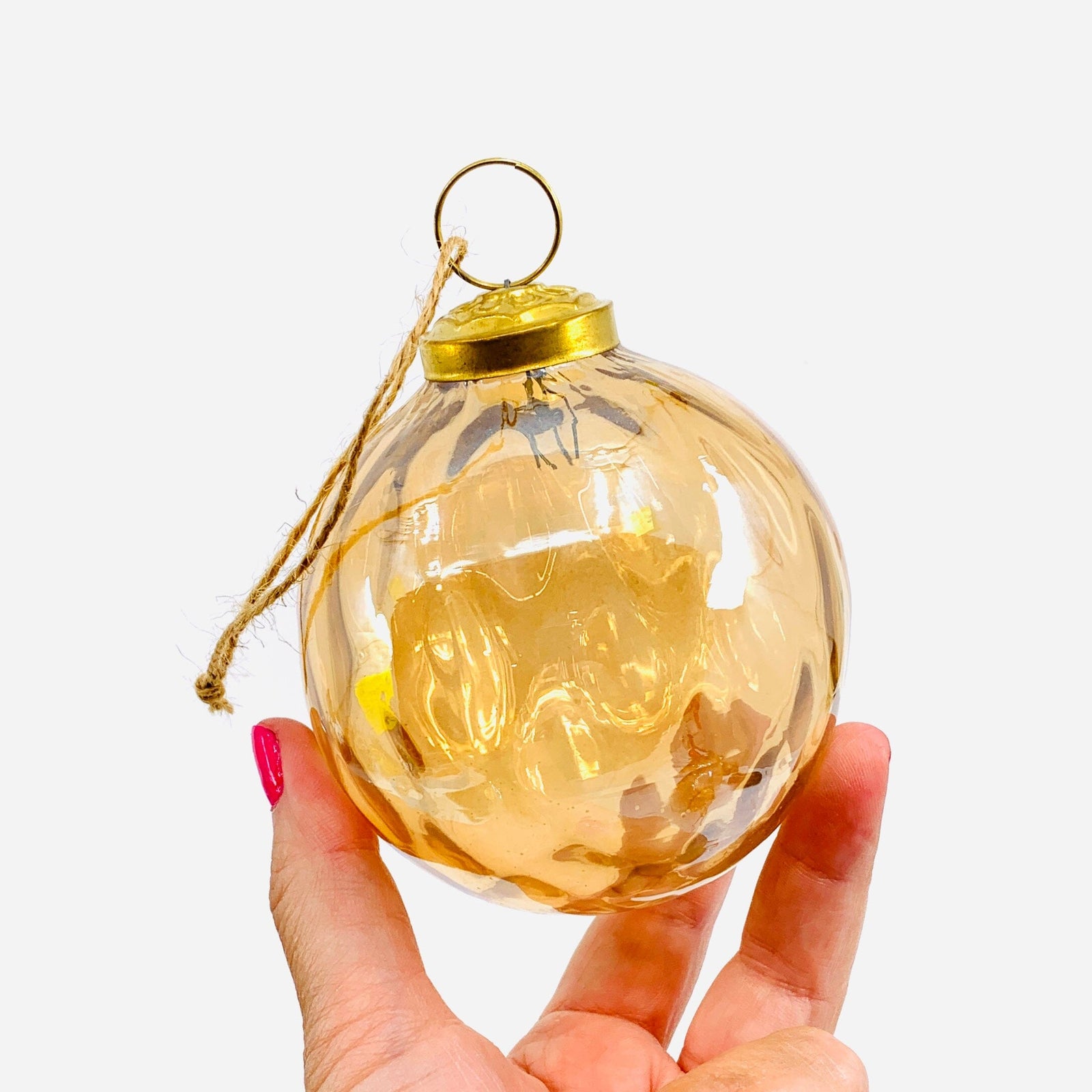 Optic Glass Sphere Ornament 40, Champagne India House Brass 