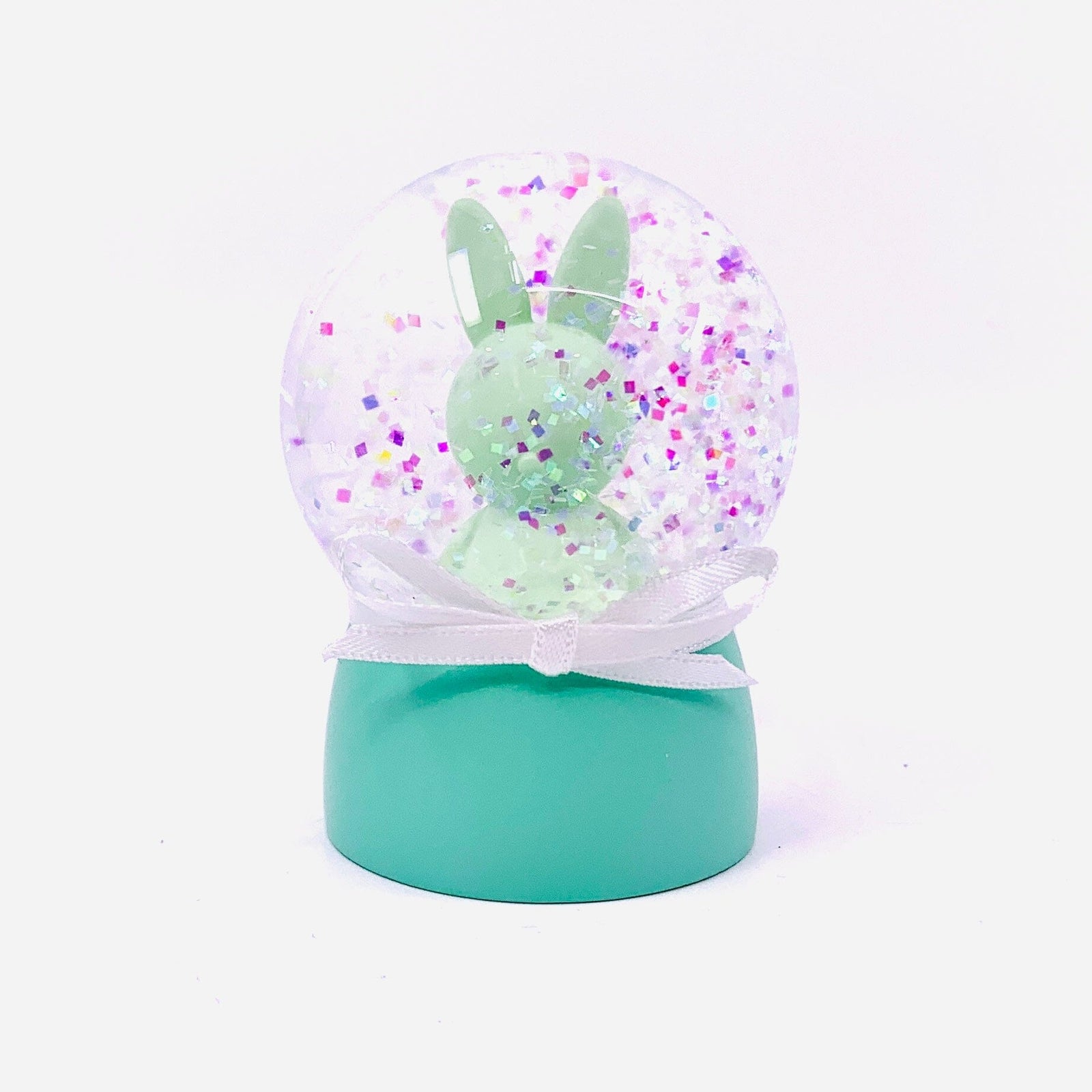 Glass Glitter Bunny Snow Globes, Mint One Hundred 80 Degrees 