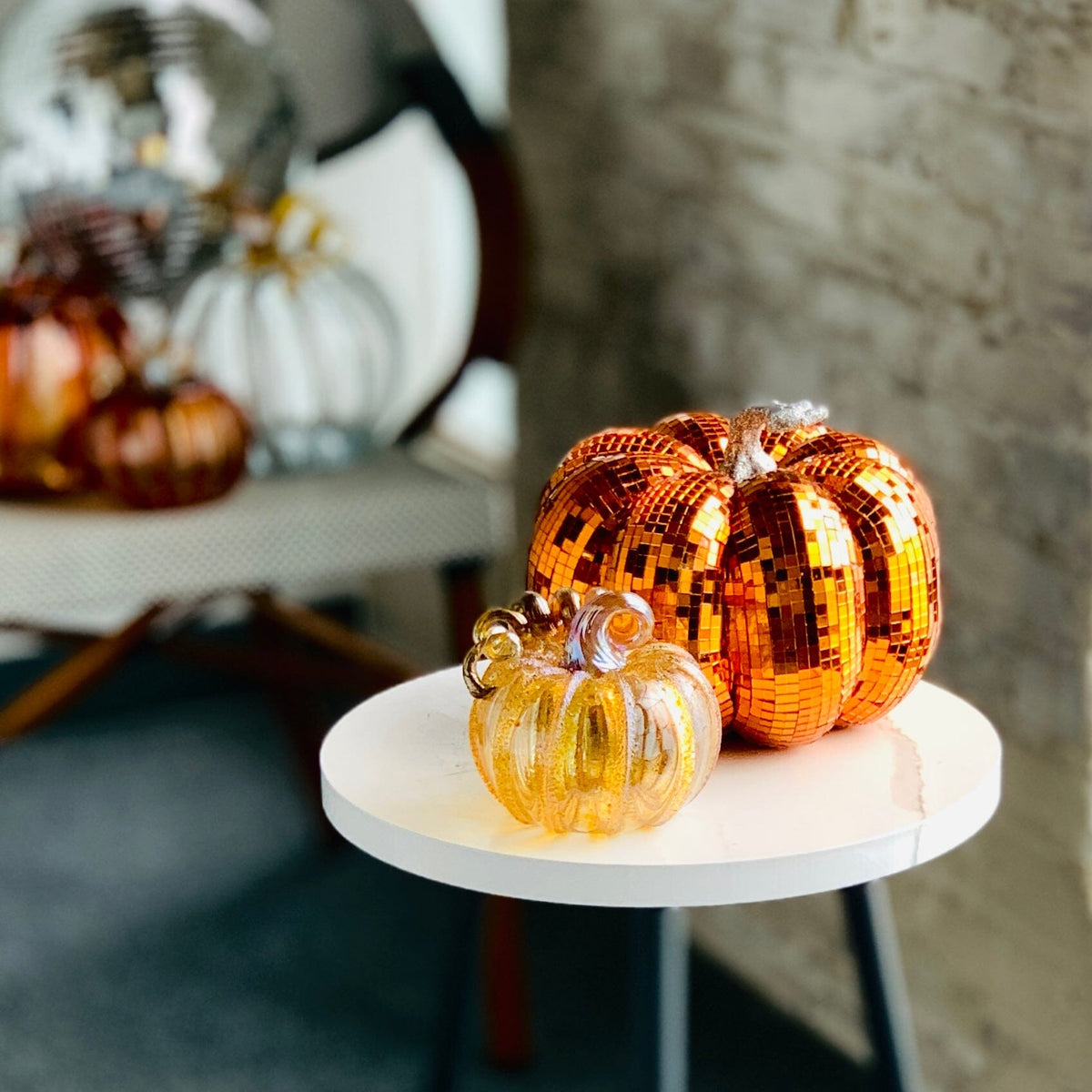 Mirror Ball Pumpkin, Orange Squat Diamond Star 