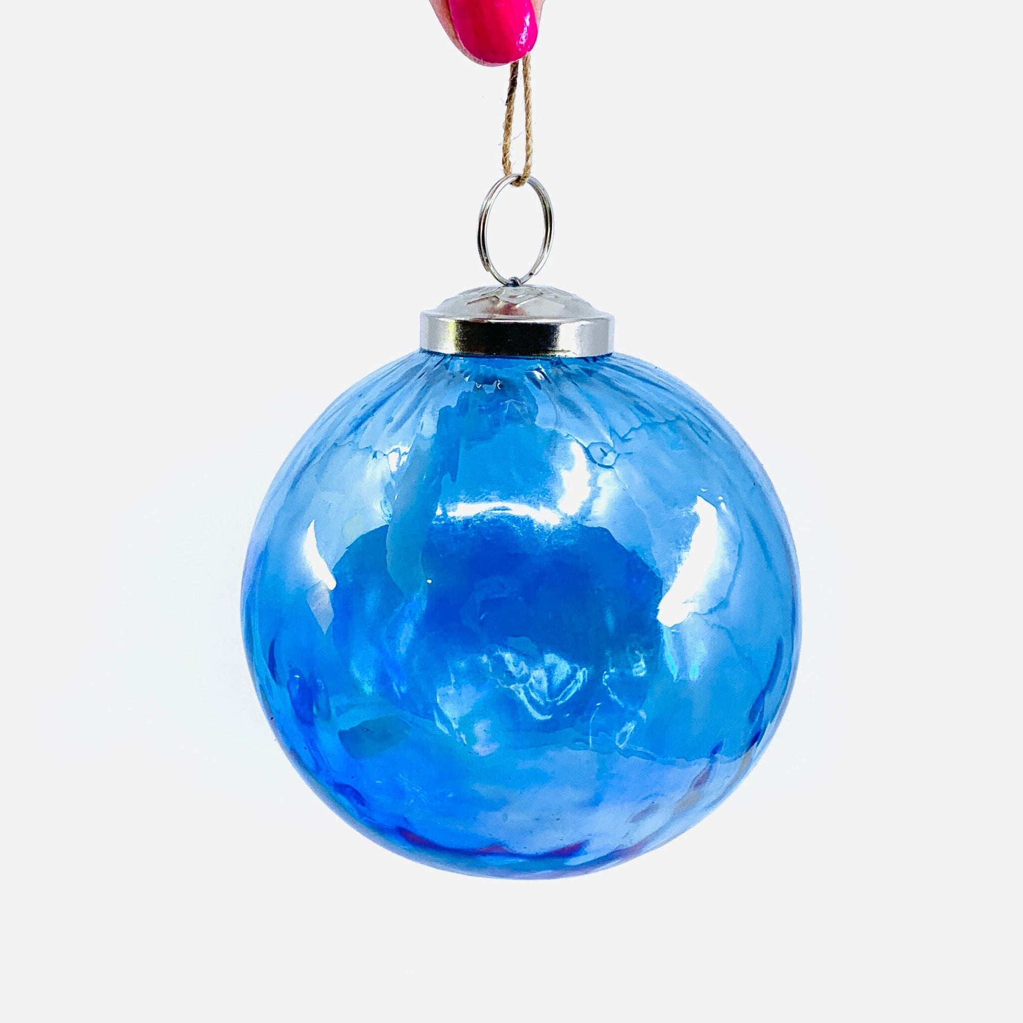 Optic Glass Sphere Ornament 31, Blue India House Brass 