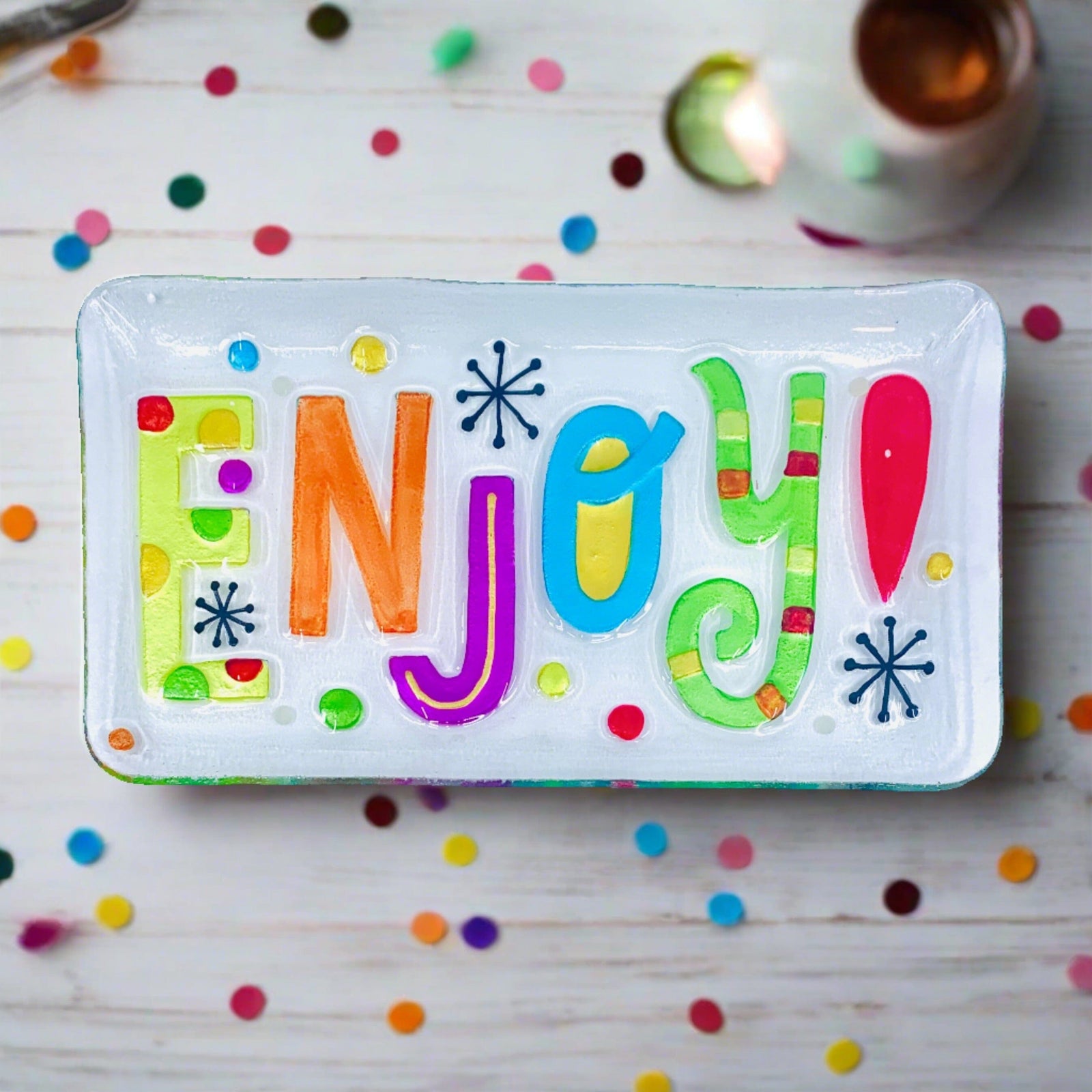 Glass Fusion Plate, Enjoy 34 Decor Demdaco 