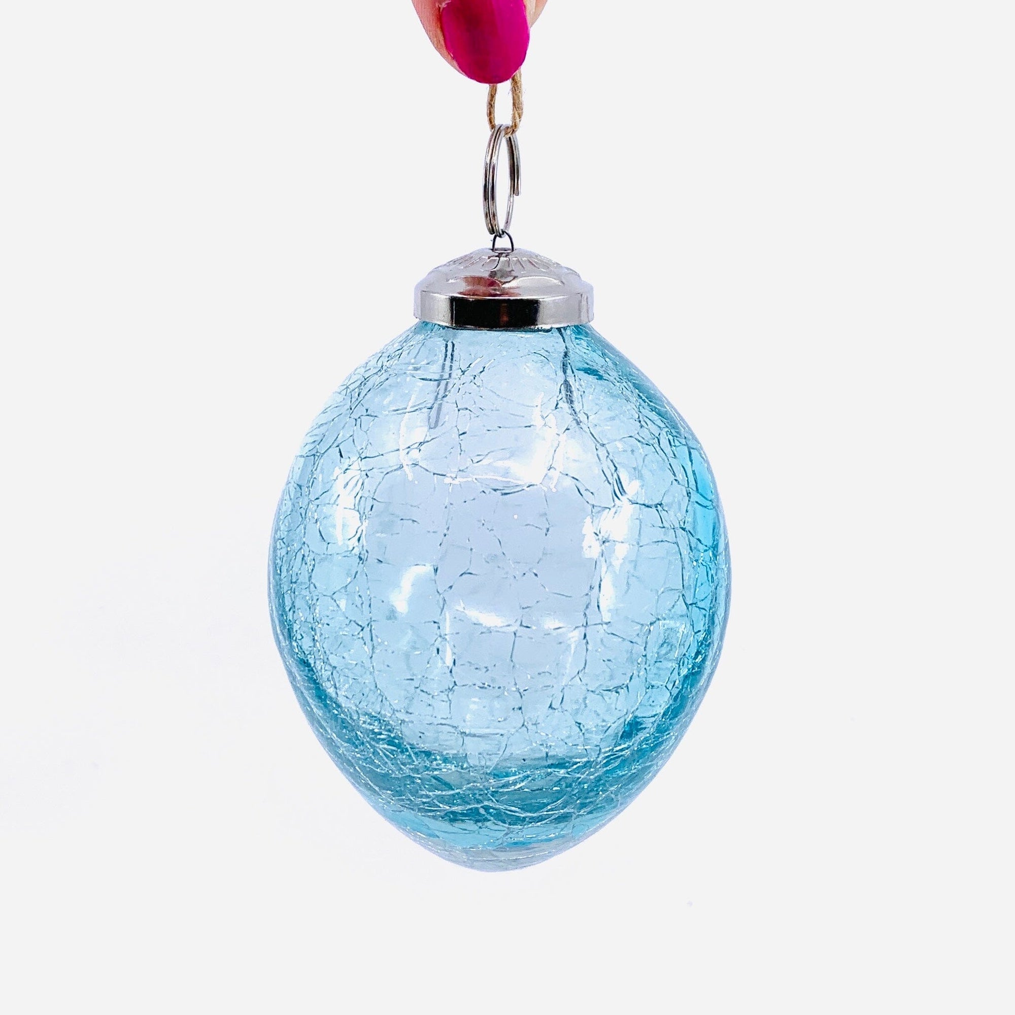 Crackle Glass Ornament 3.5" Aqua Glass, 12 India House Brass 