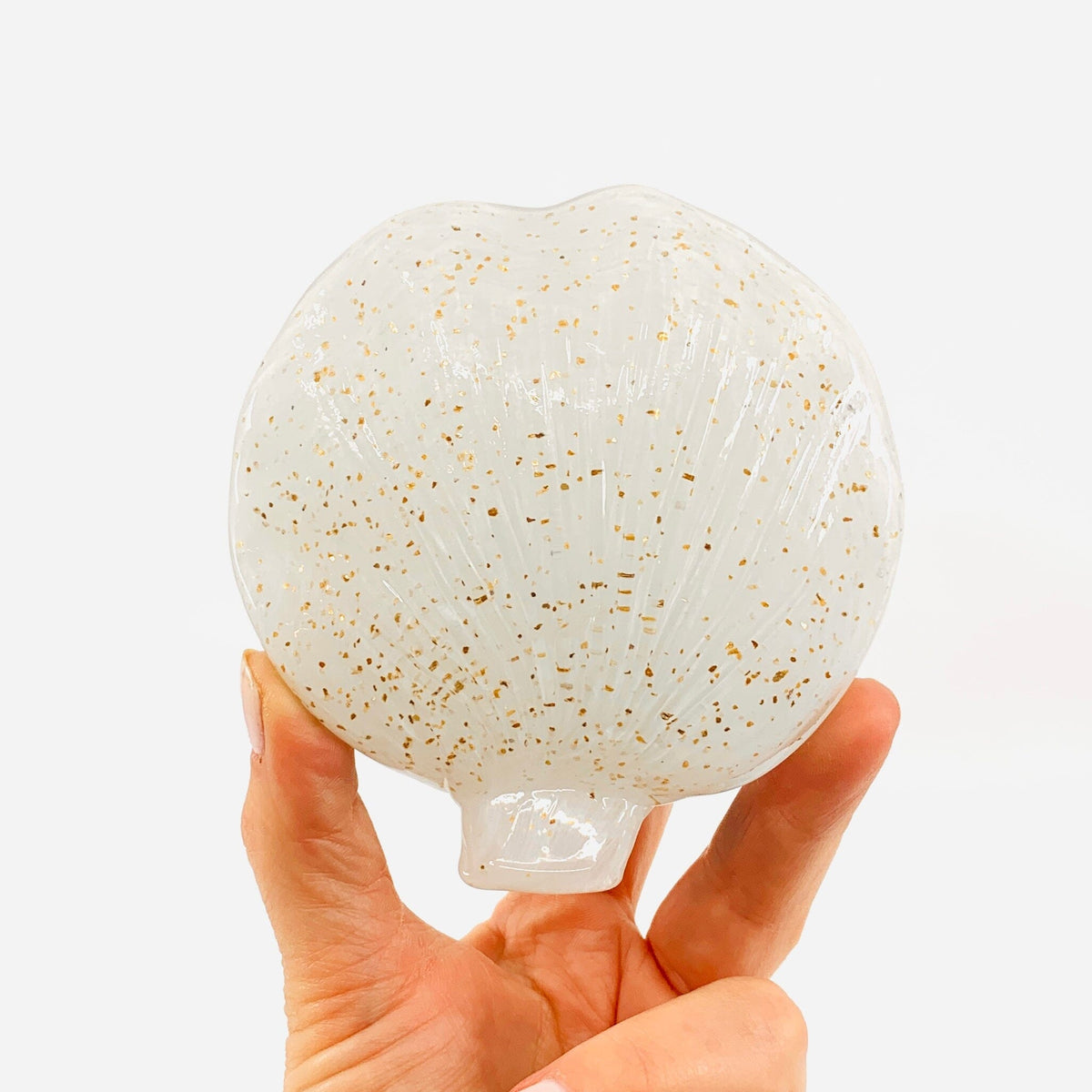 Glass Clam Shell, White with Gold Flecks Decor Beachcombers 