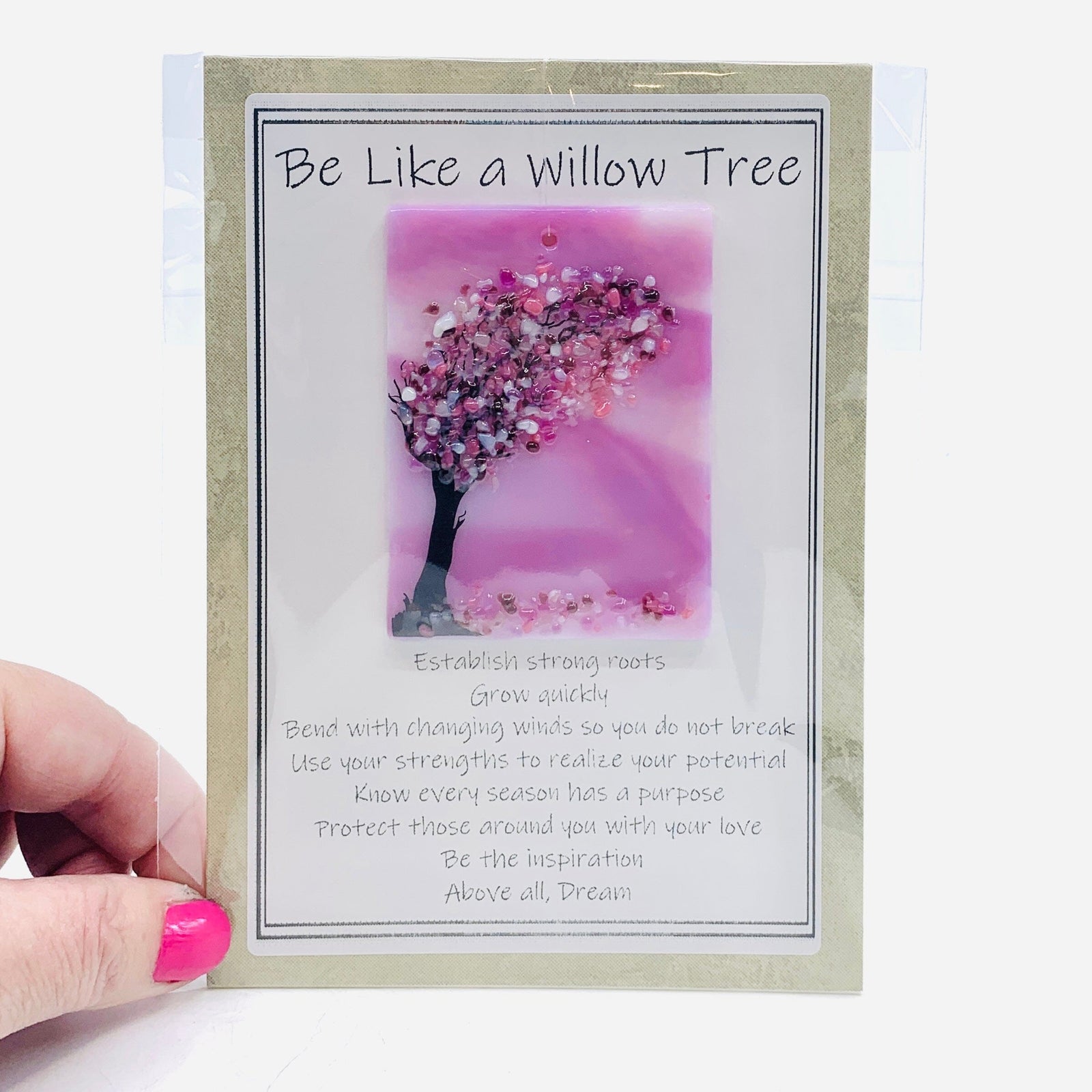 Fused Glass "Be Like a Willow Tree" Suncatcher 8 Decor Glimmer Glass Gifts 