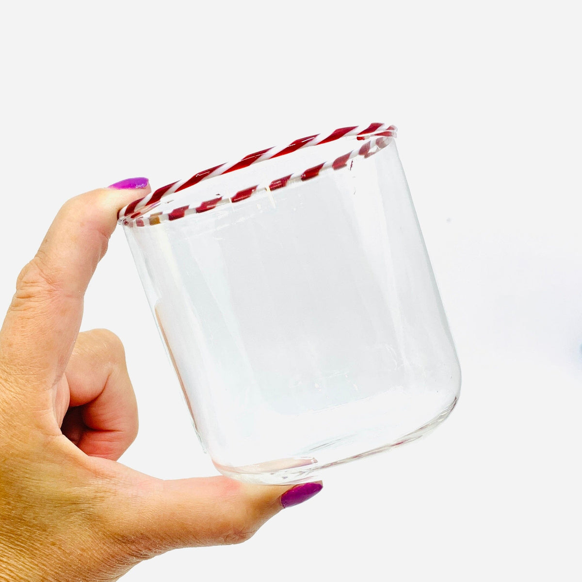 Candy Cane Rim Glass, Red Decor Creative Co-Op 