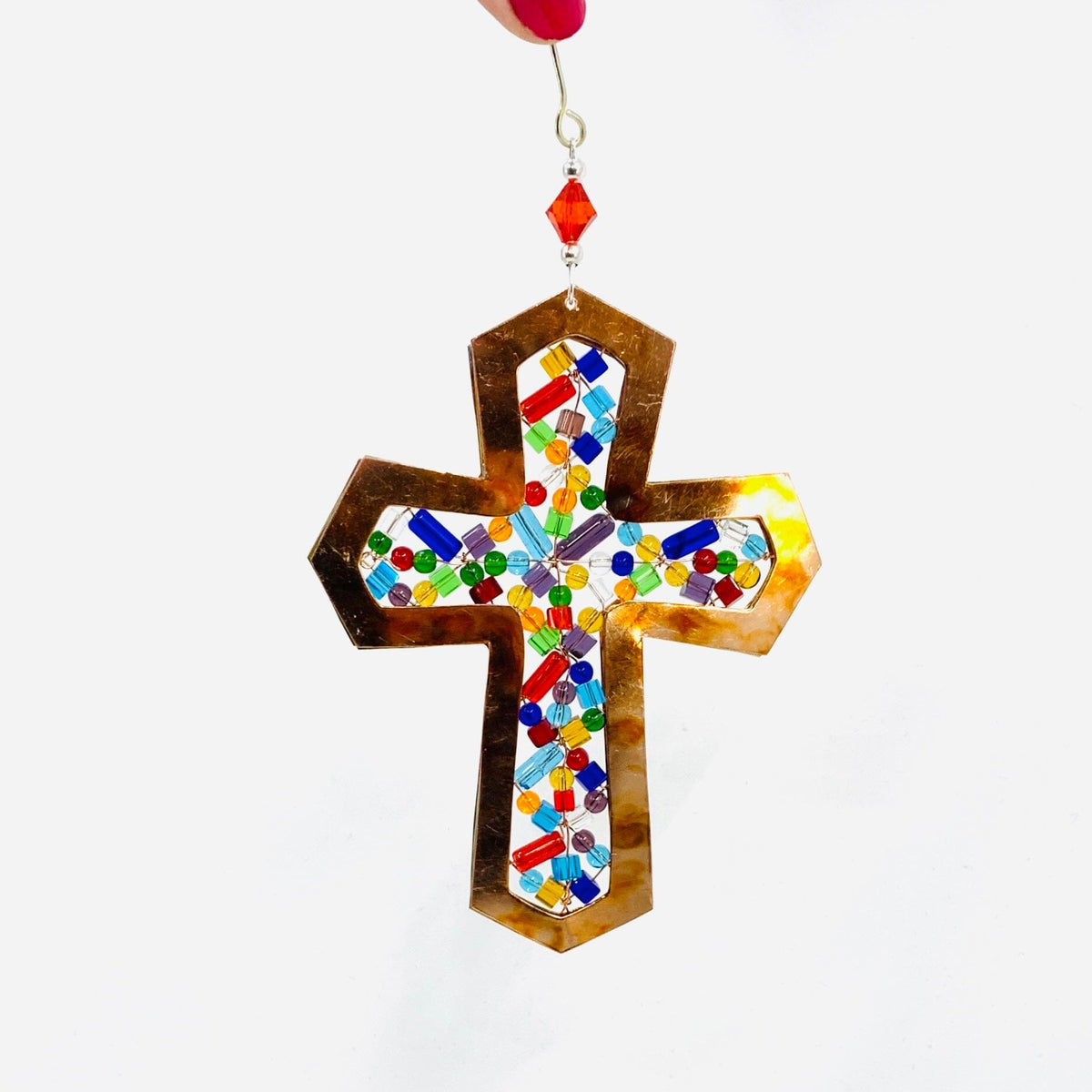 Mixed Metal Ornament, Colorful Cross Miniature Pilgrim Imports 