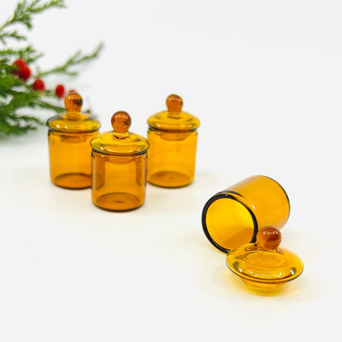 Tiniest Glass Amber Vanity Jar Miniature - 