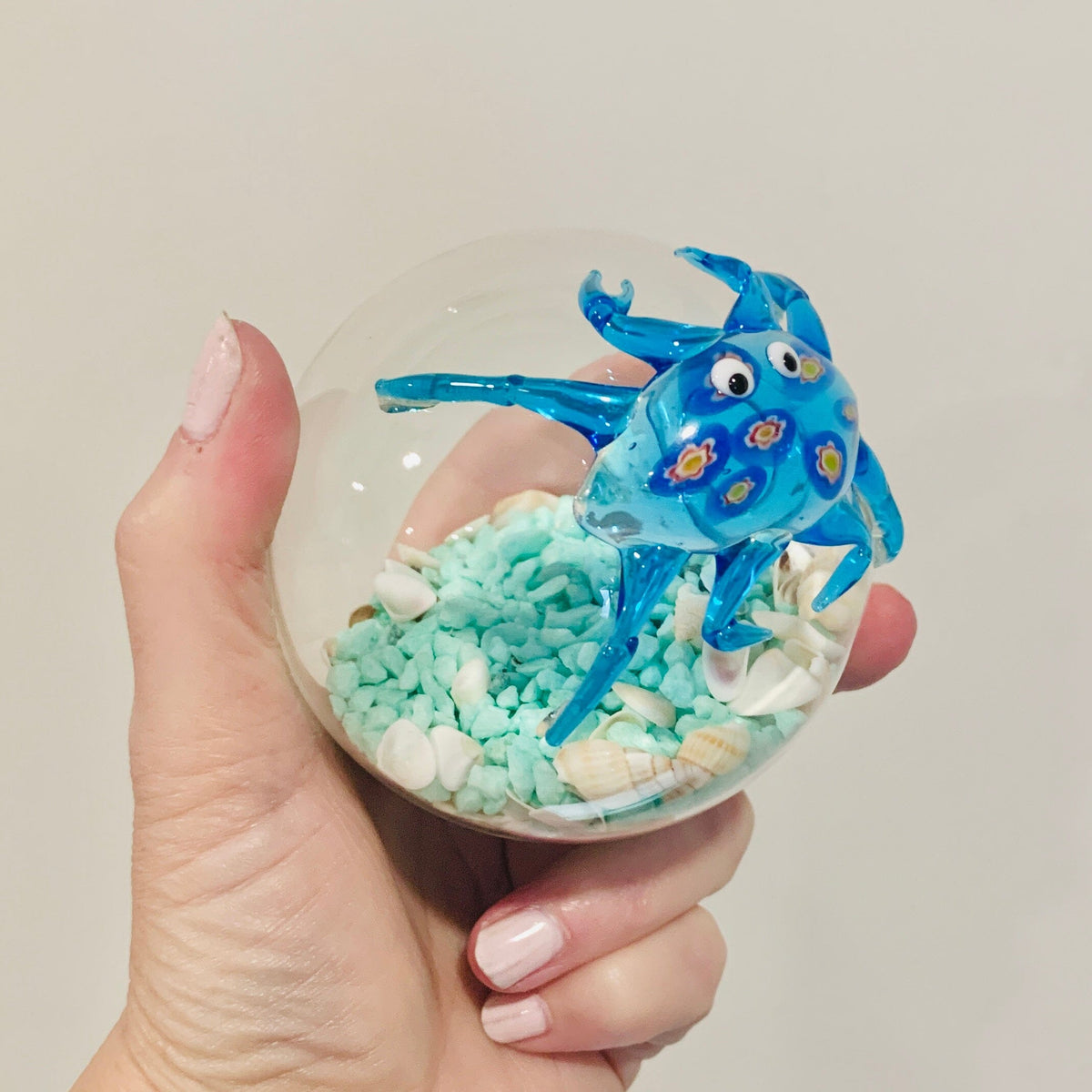 Glass Crab Globe with Sea Shells Decor Beachcombers 