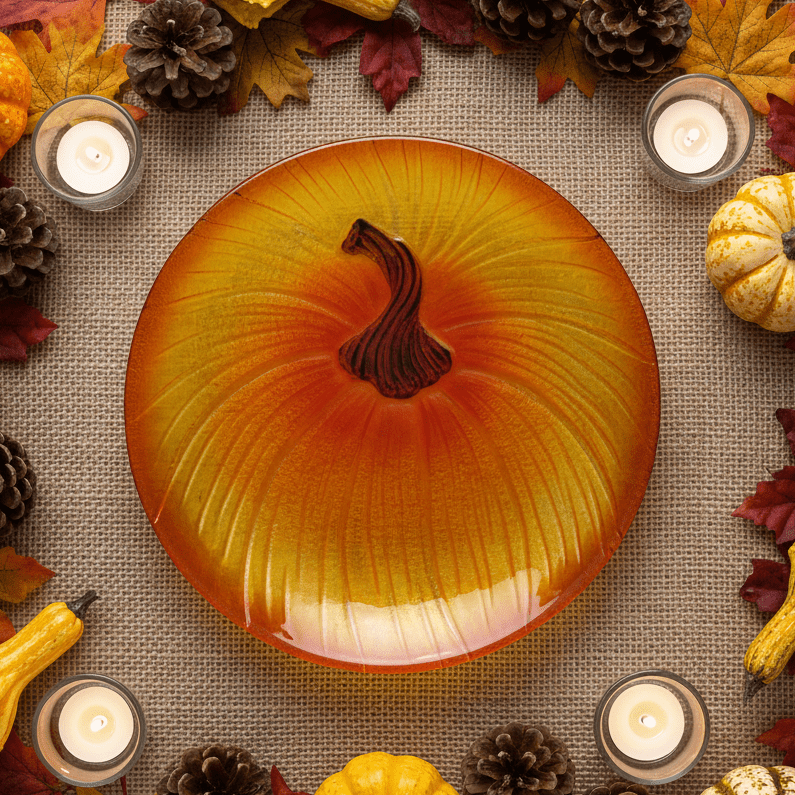Glass Fusion Plate Large, Pumpkin Plate 52 C&F Enterprises 