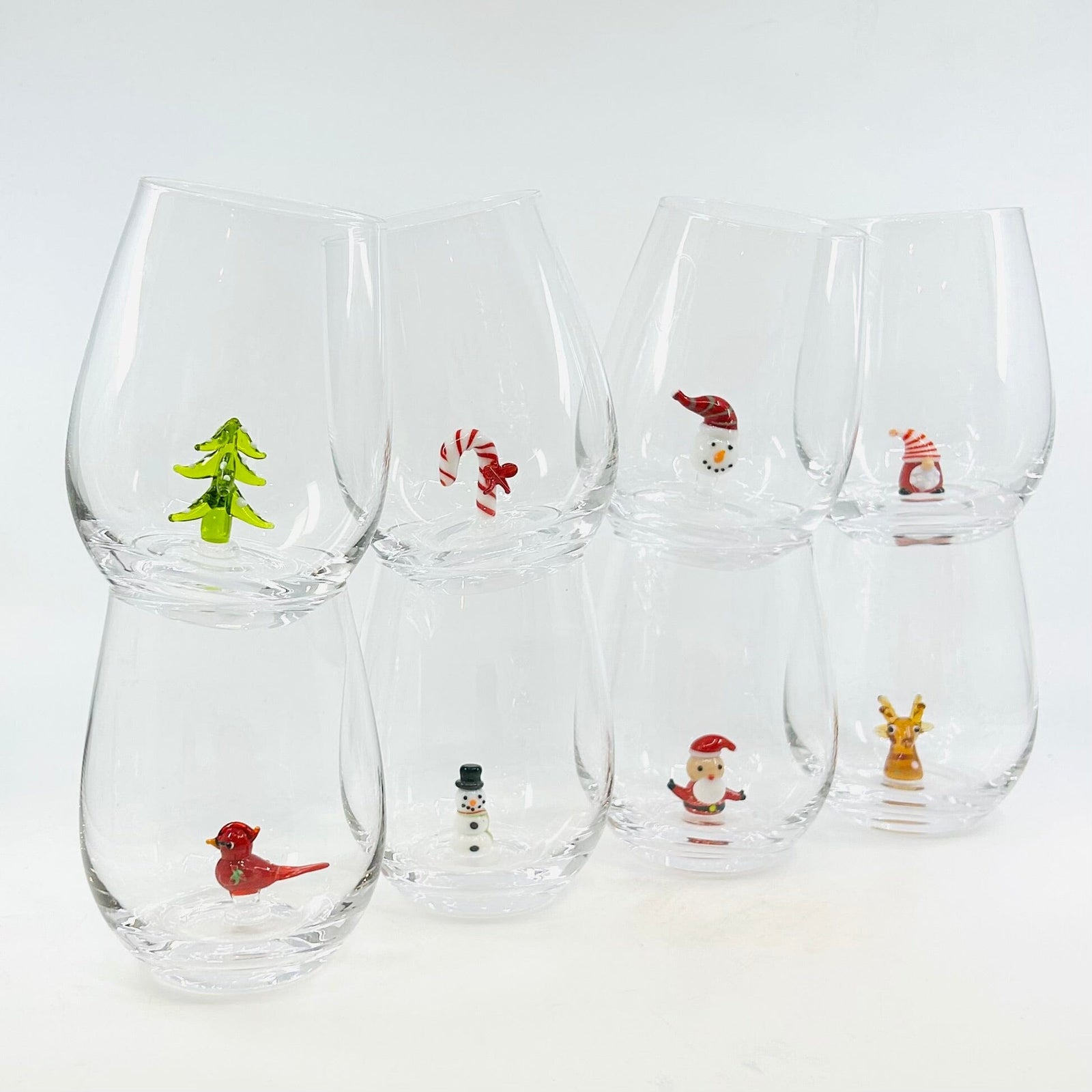 Holiday Icon Stemless Wine Glass, Candy Cane Creative Co-Op 