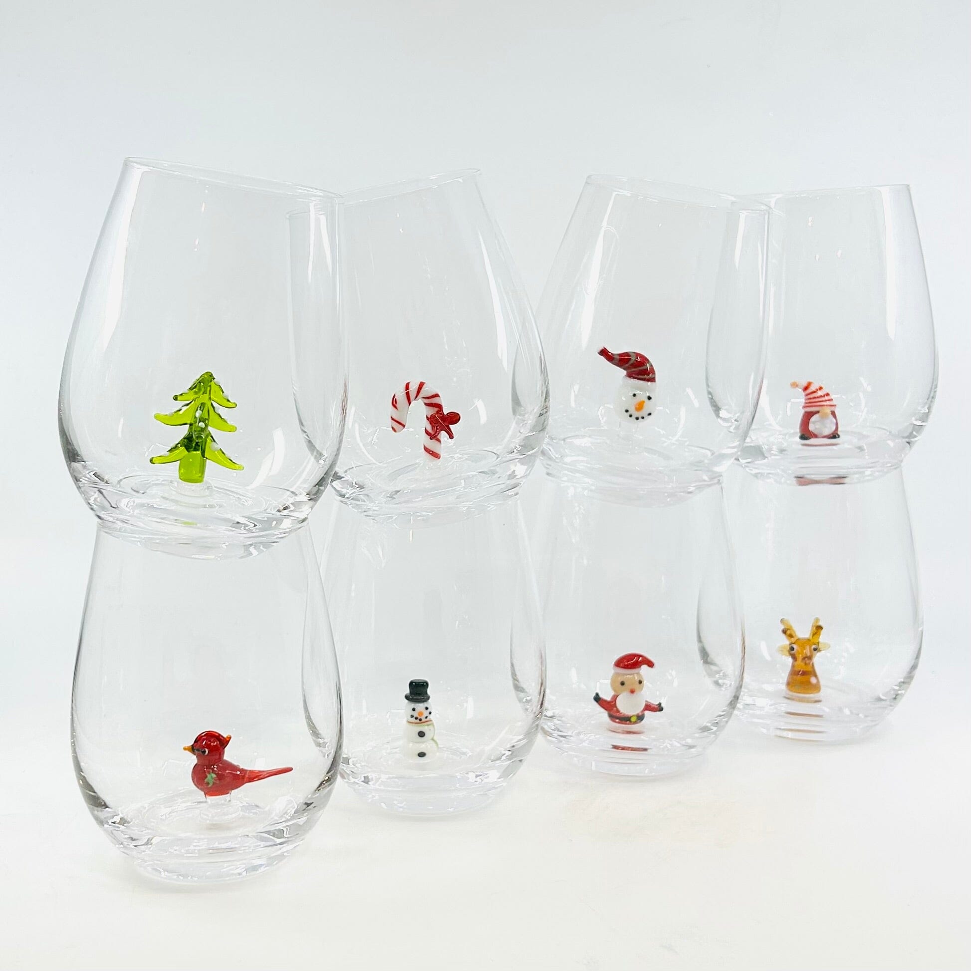 Holiday Icon Stemless Wine Glass, Candy Cane Creative Co-Op 