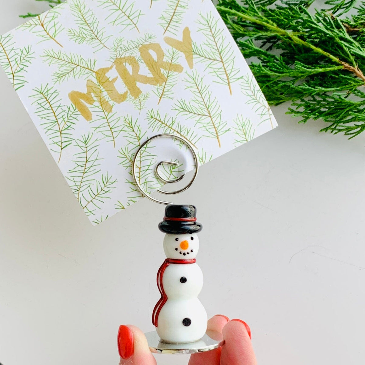 Glass Snowman Place Card Holder Creative Co-Op 