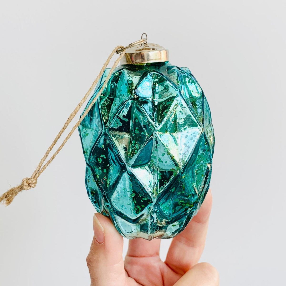 Glass Faceted Oval Ornament 49, Aqua Ornament India House Brass 