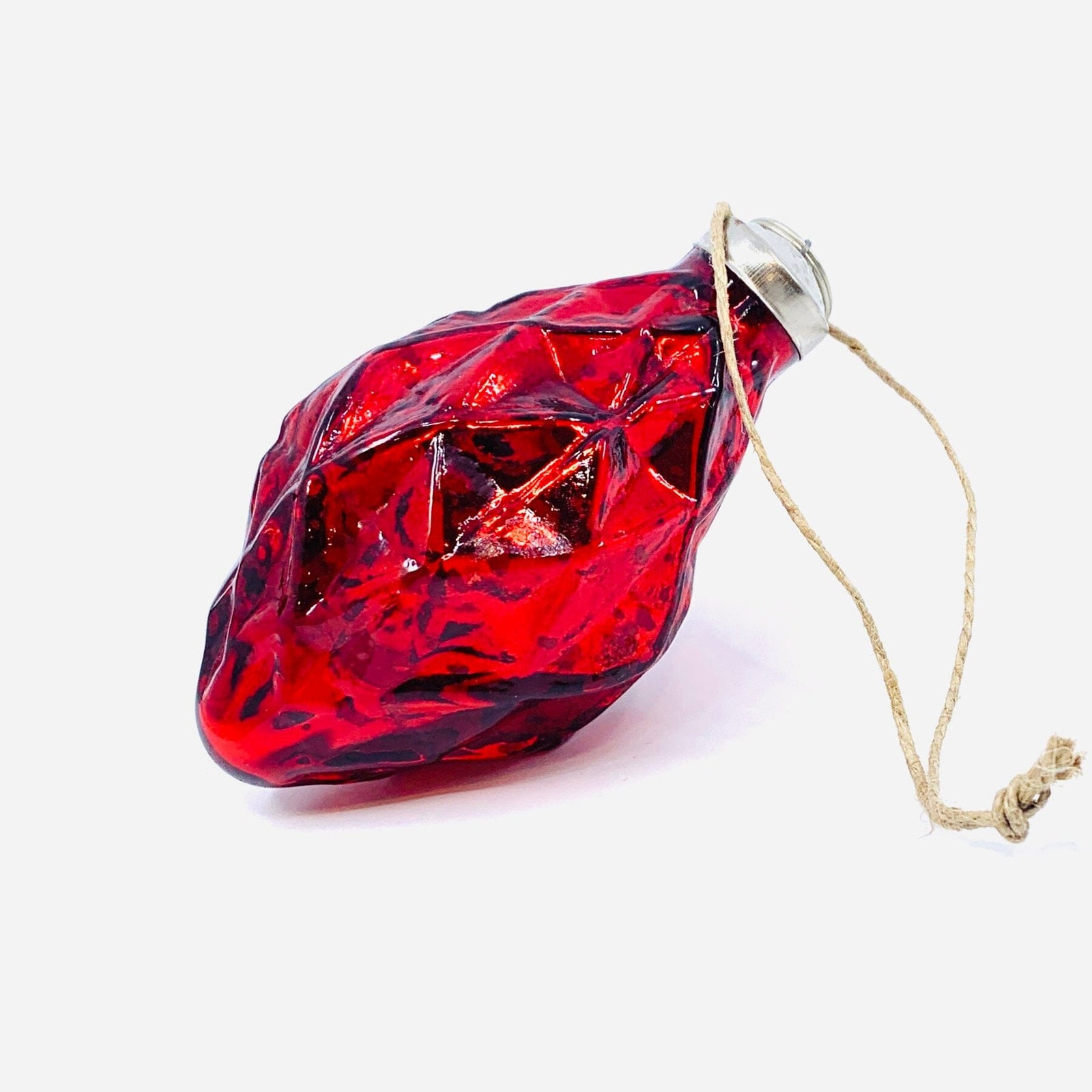 Glass Faceted Diamond Ornament 42, Red Ornament India House Brass 