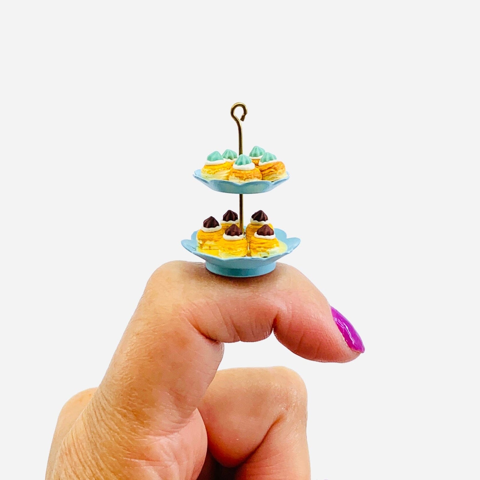 Tiniest Blue Tiered Serving Stand with Pastries Miniature - 