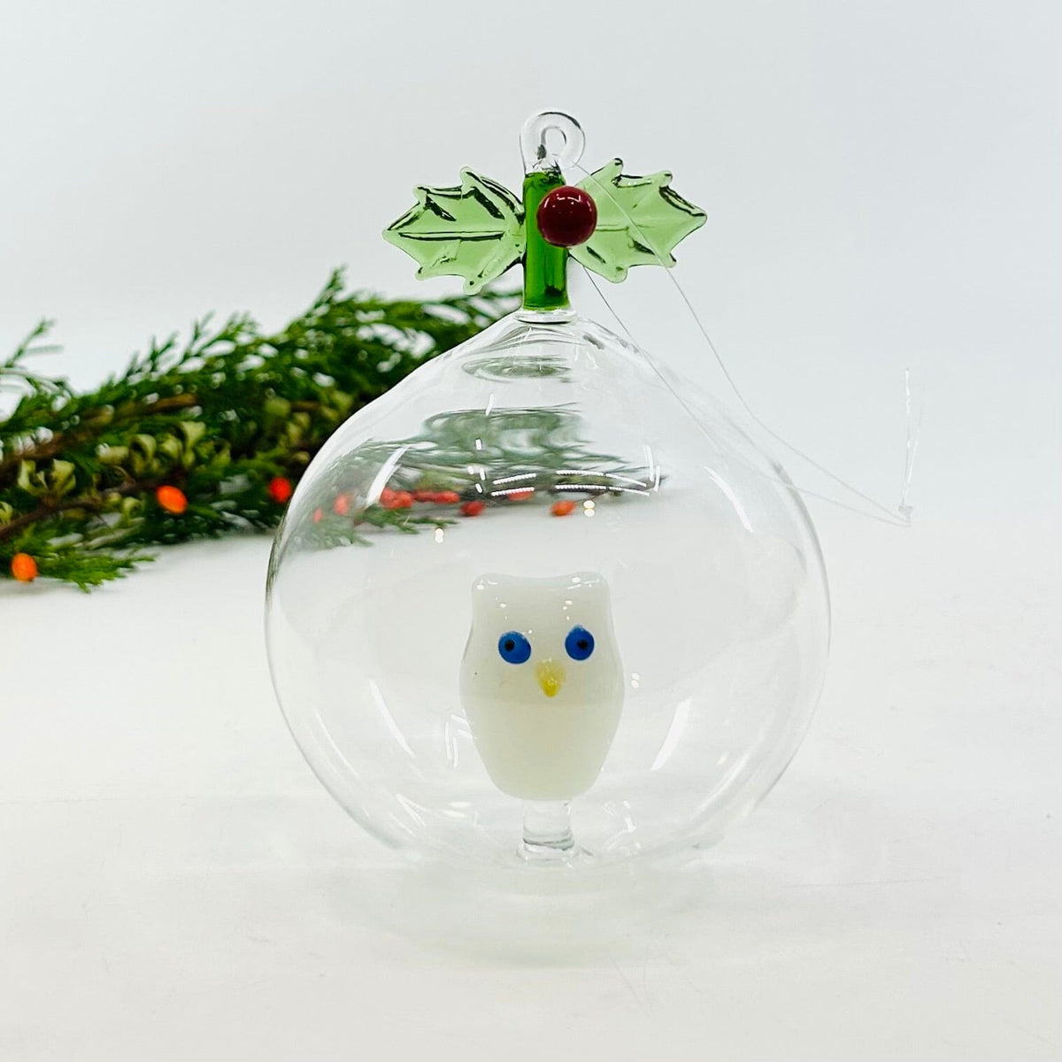 Glass Icon Ornament, Holly and Owl ICHENDORF 