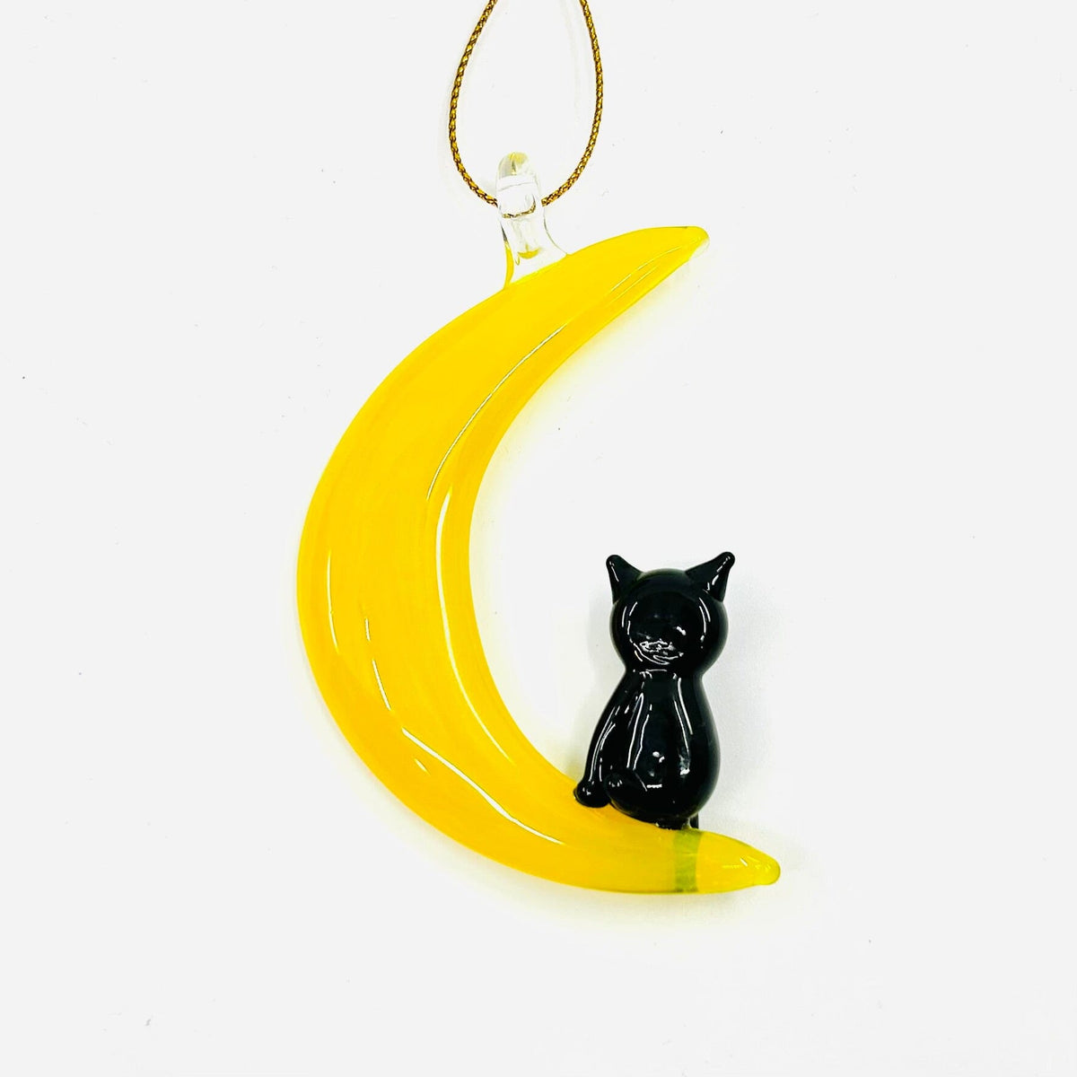 Glass Cat on Crescent Moon Suncatcher 293 Miniature - 