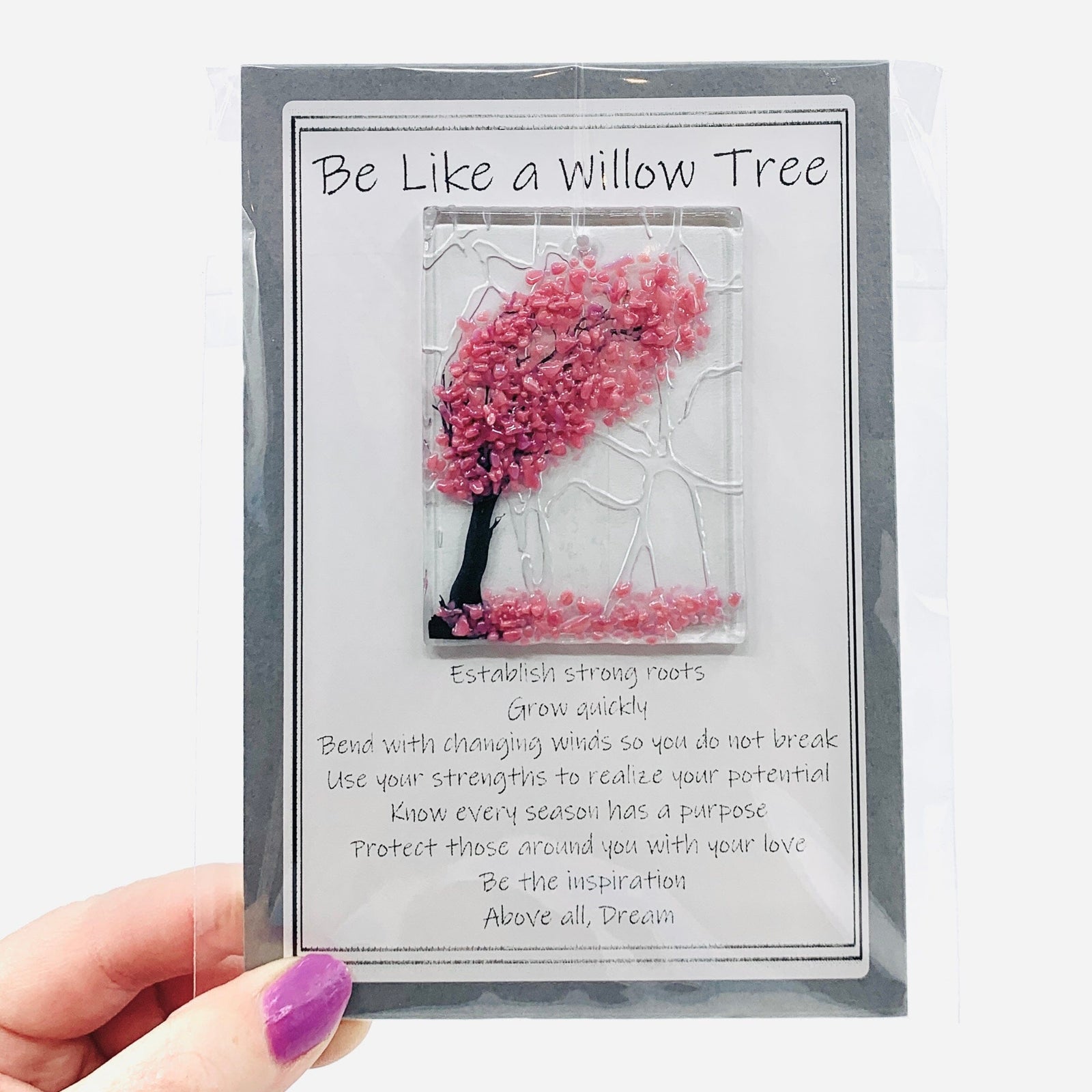 Fused Glass "Be Like a Willow Tree" Suncatcher 18 Decor Glimmer Glass Gifts 