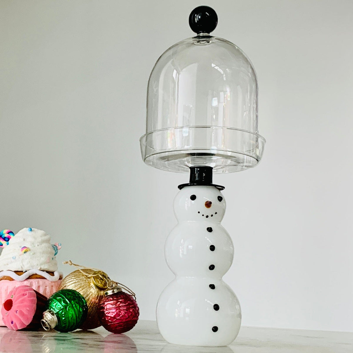Glass Snowman Pastry Dome Diamond Star 