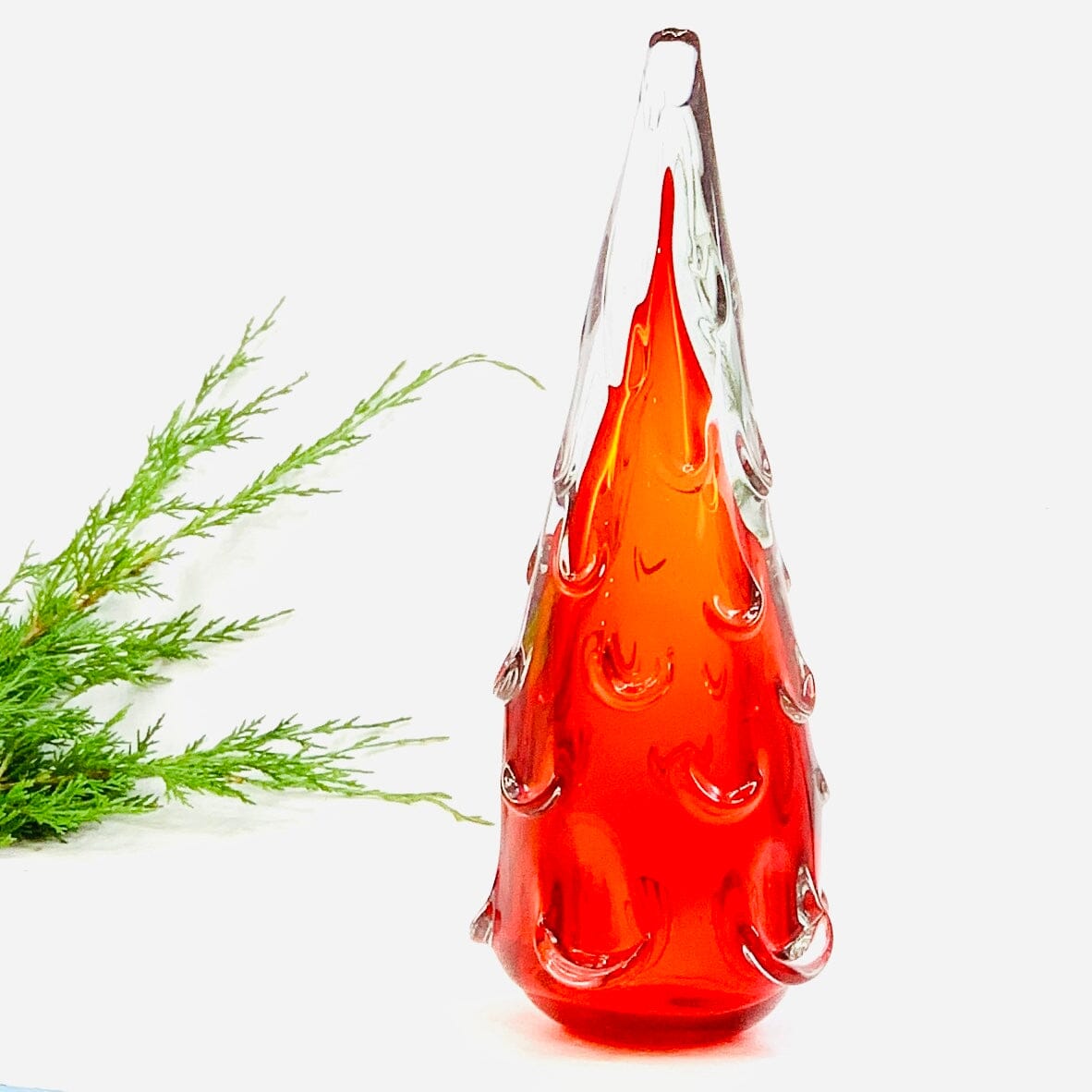 Large Snow Drift Blown Glass Tree, Red Diamond Star 