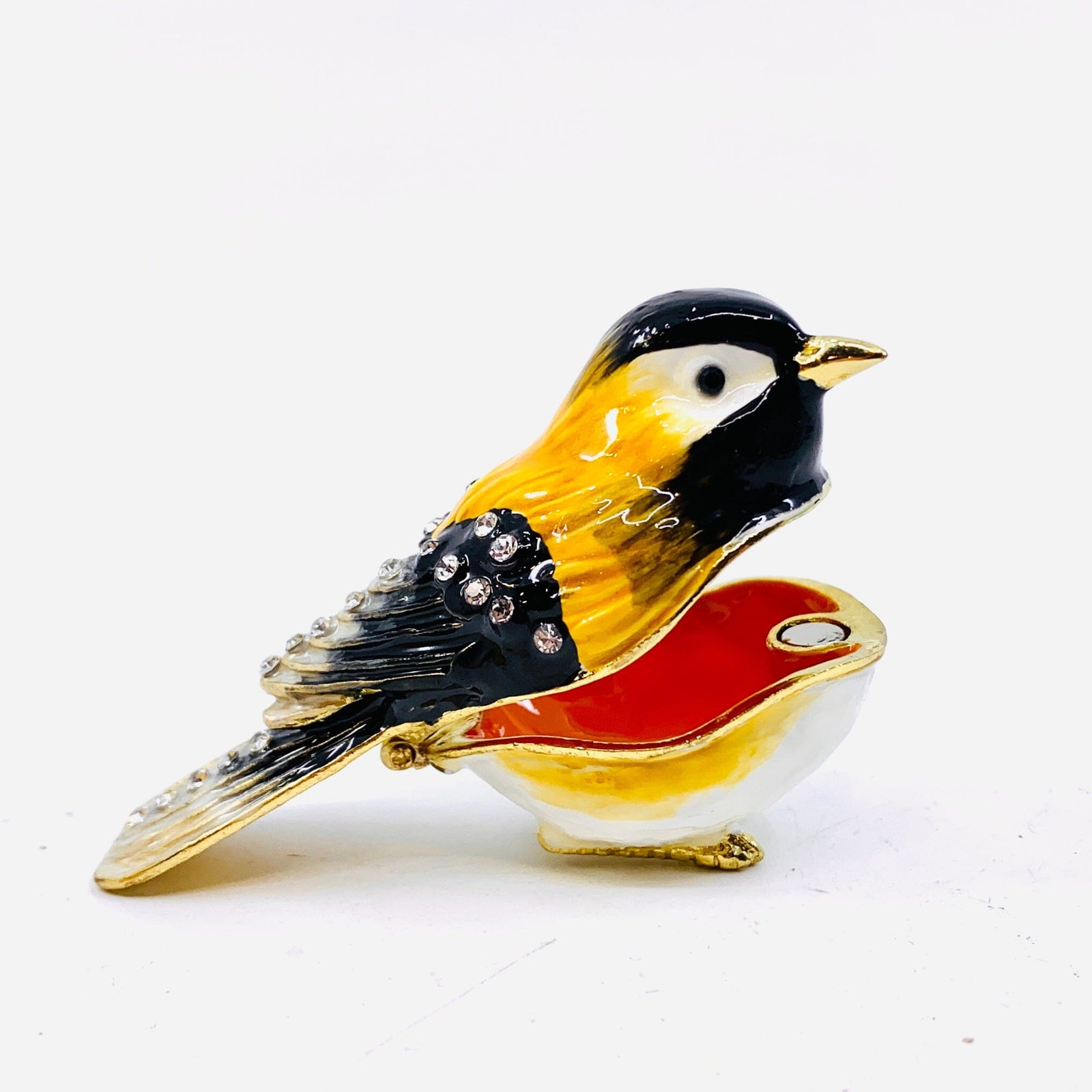 Bejeweled Enamel Trinket Box Chickadee, 6 Decor Kubla Craft 