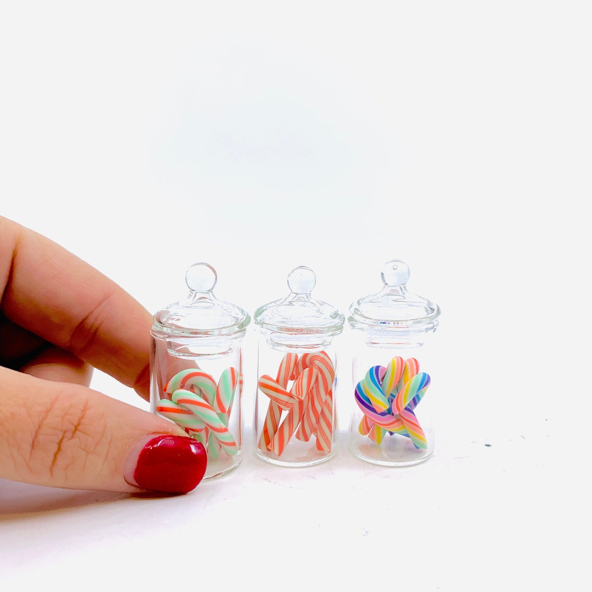Tiniest Glass Jar of Rainbow Candy Canes Miniature - 