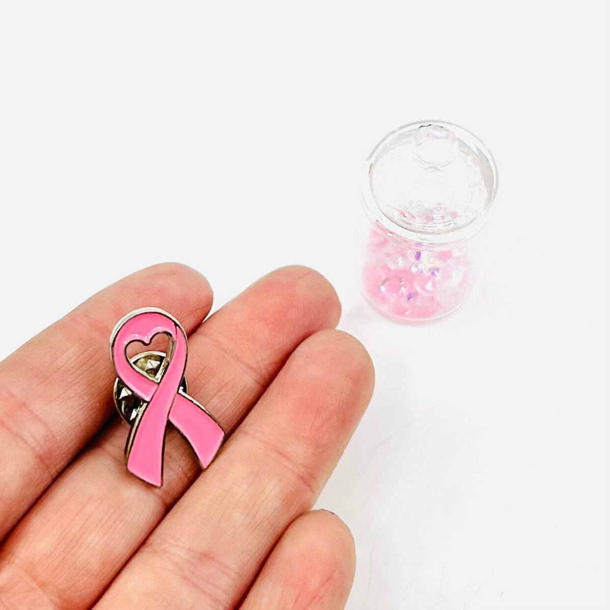 Breast Cancer Awareness, Tiniest Glass Ribbon Jar Miniature - 