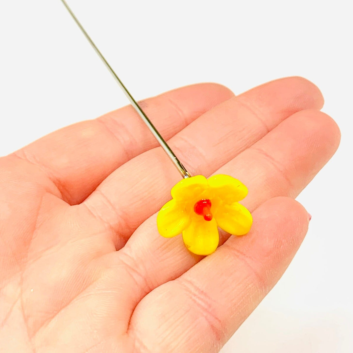 Tiny Glass Animal Garden Stake 2, Yellow Flower Decor - 