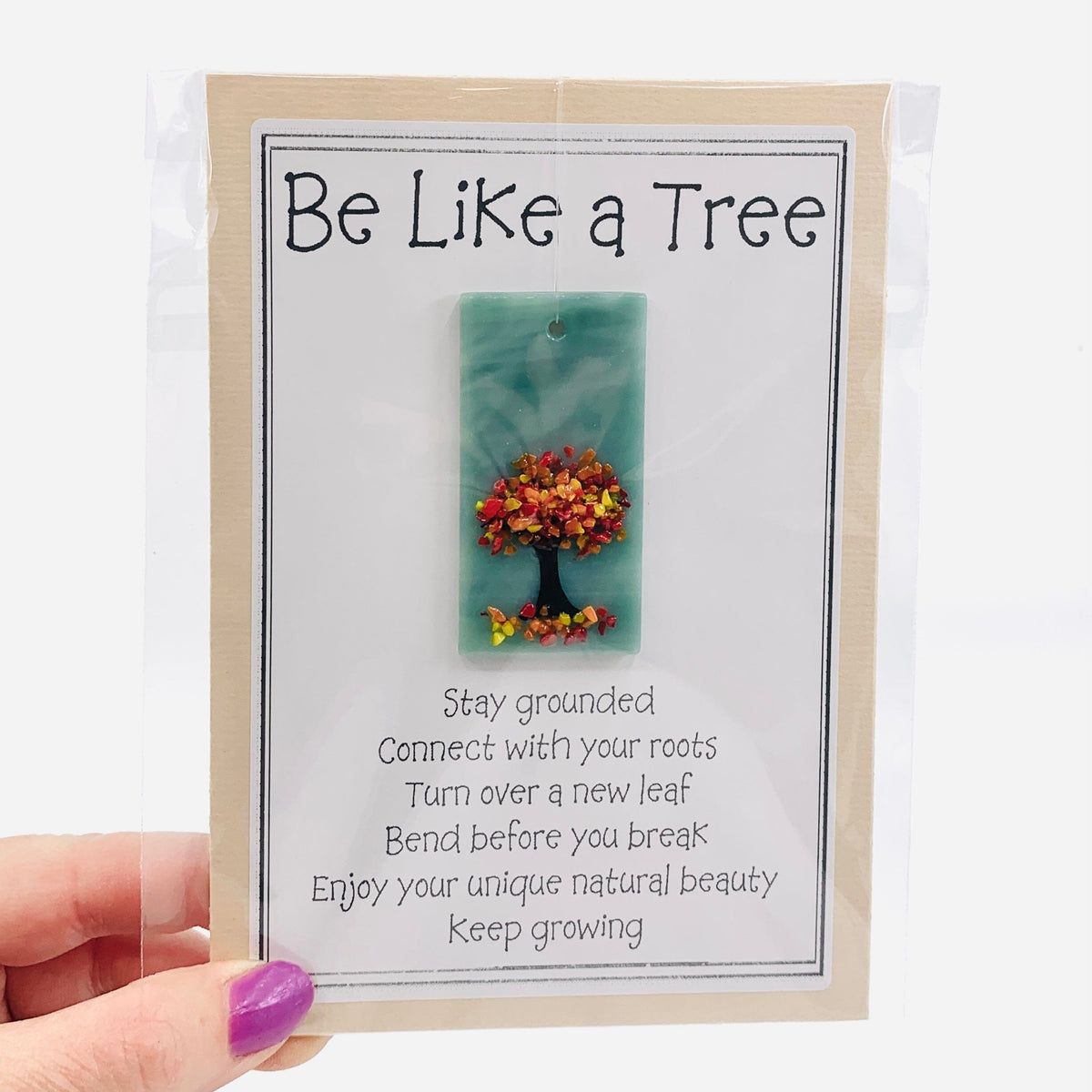 Fused Glass "Be Like a Tree” Suncatcher 10 Decor Glimmer Glass Gifts 