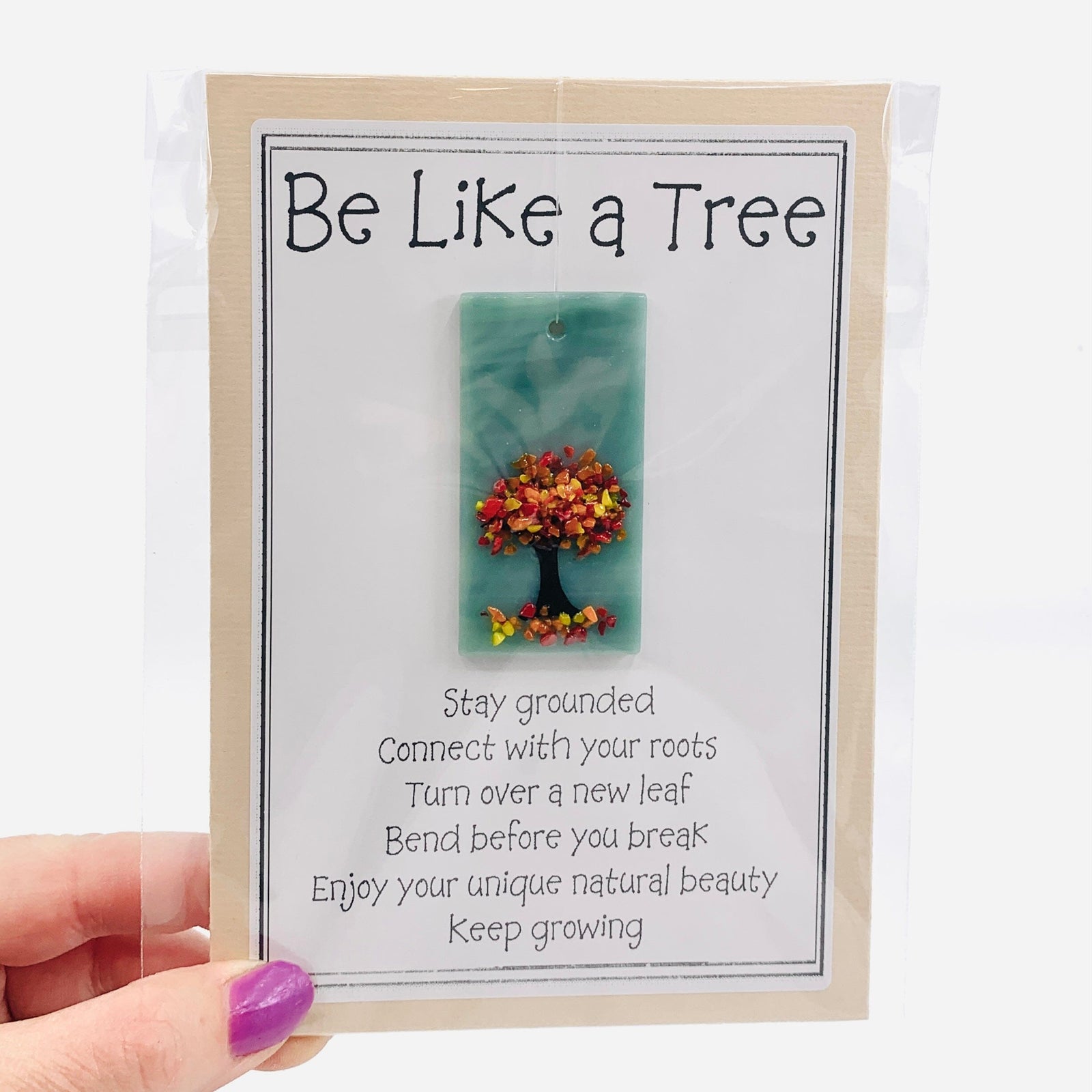 Fused Glass "Be Like a Tree” Suncatcher 10 Decor Glimmer Glass Gifts 