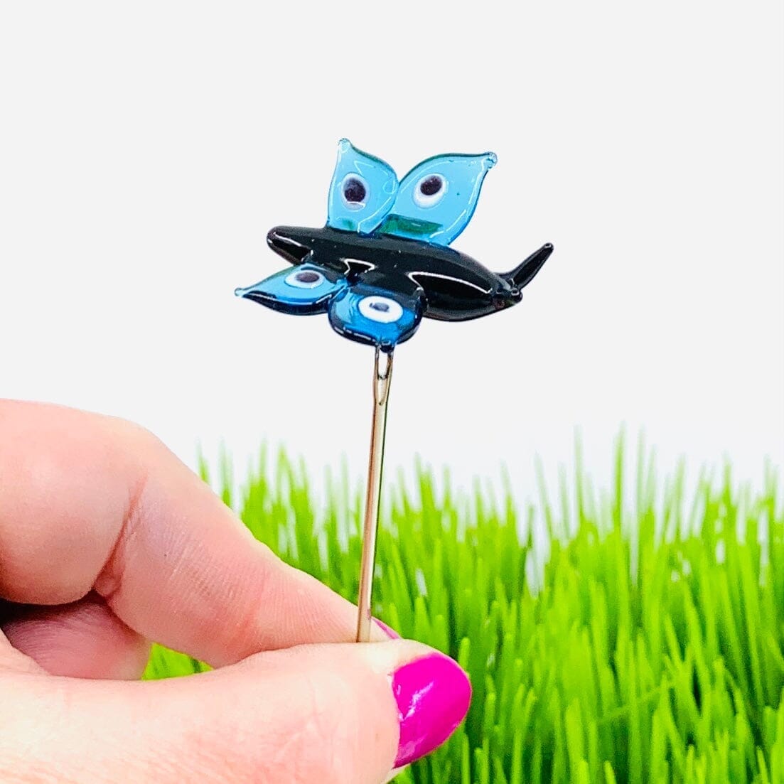 Tiny Glass Animal Garden Stake 22, Butterfly Decor - 